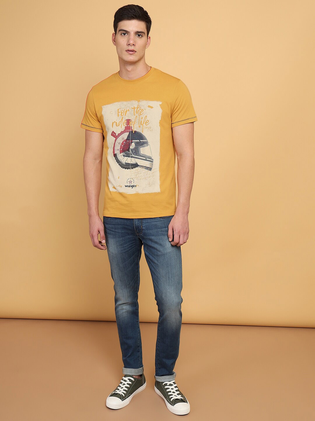 

Wrangler Graphic Printed Cotton Casual T-Shirt, Yellow