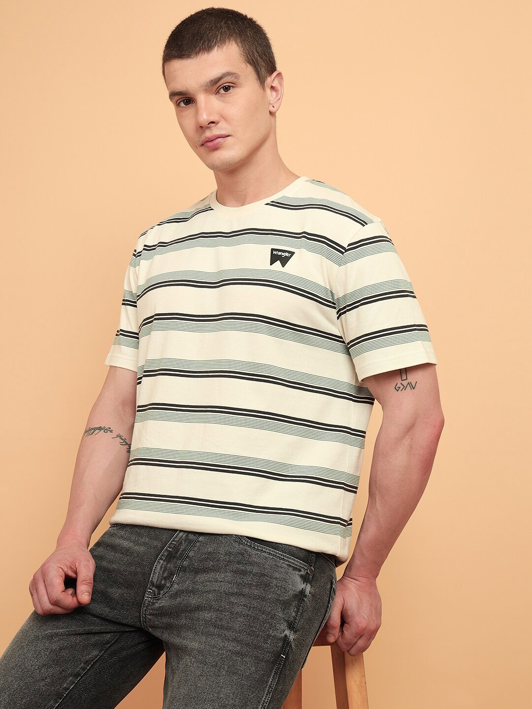 

Wrangler Striped Cotton T-shirt, White