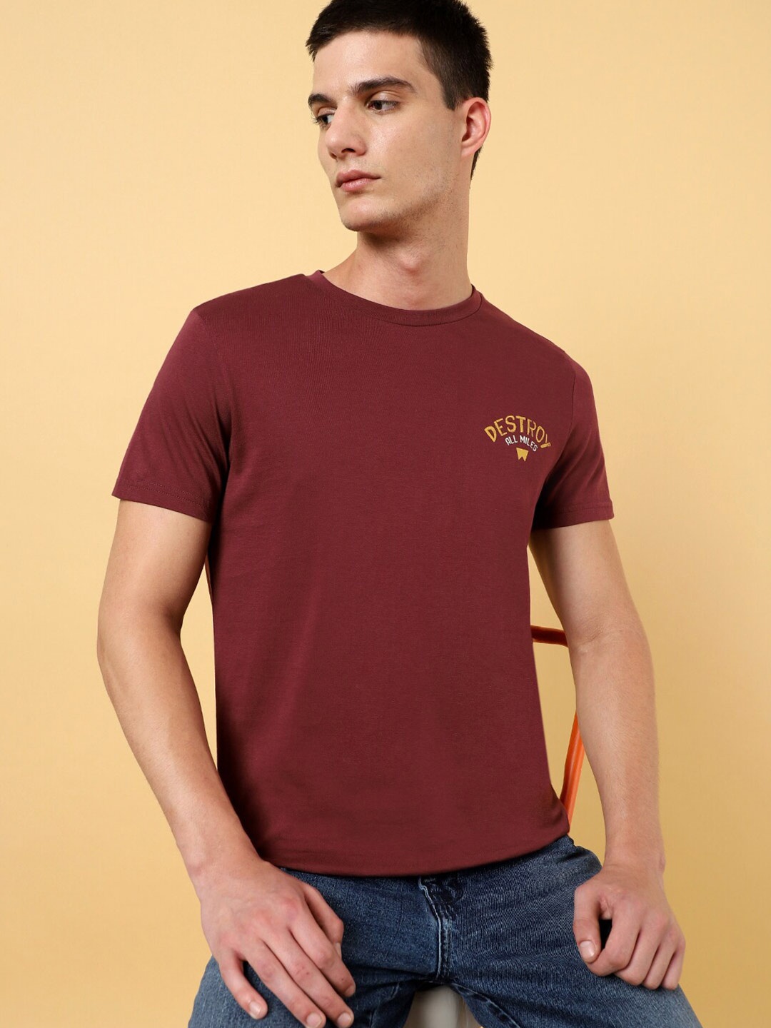 

Wrangler Typography Printed Cotton Casual T-Shirt, Burgundy