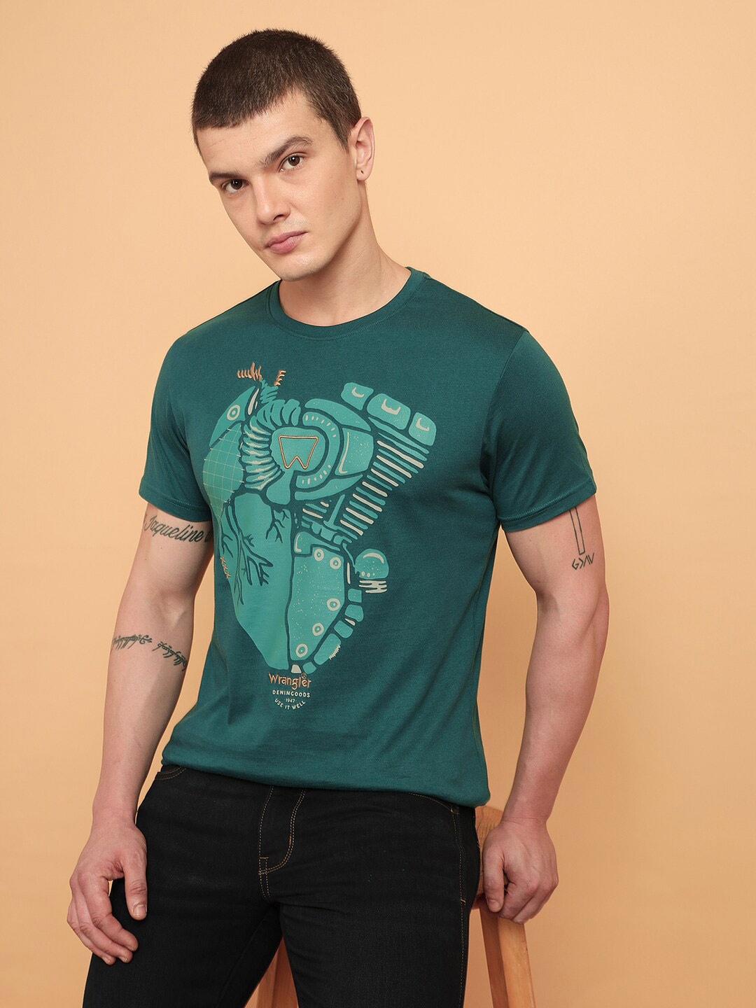 

Wrangler Graphic Printed Cotton Casual T-Shirt, Green
