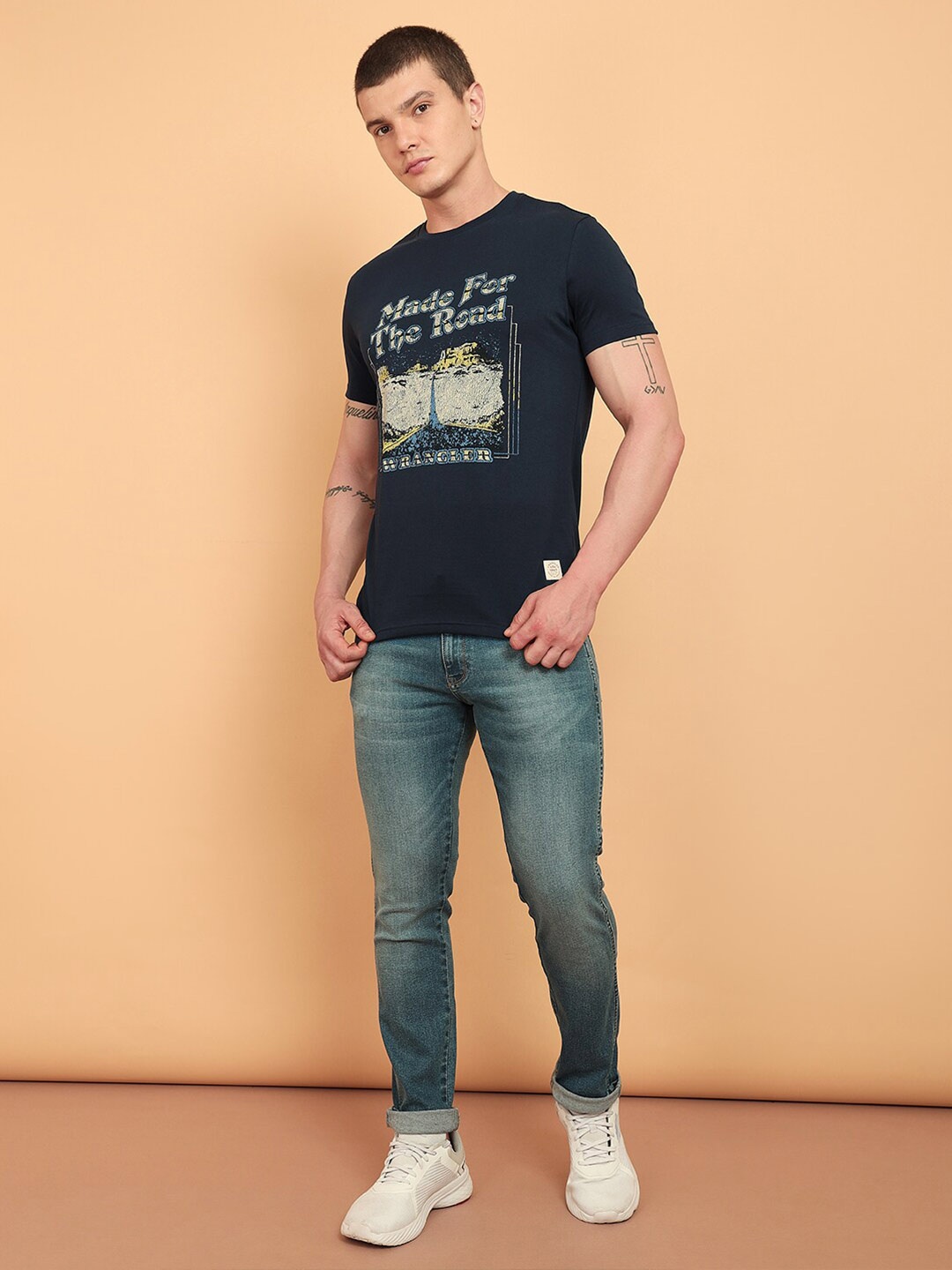 

Wrangler Graphic Printed Cotton Casual T-Shirt, Navy blue