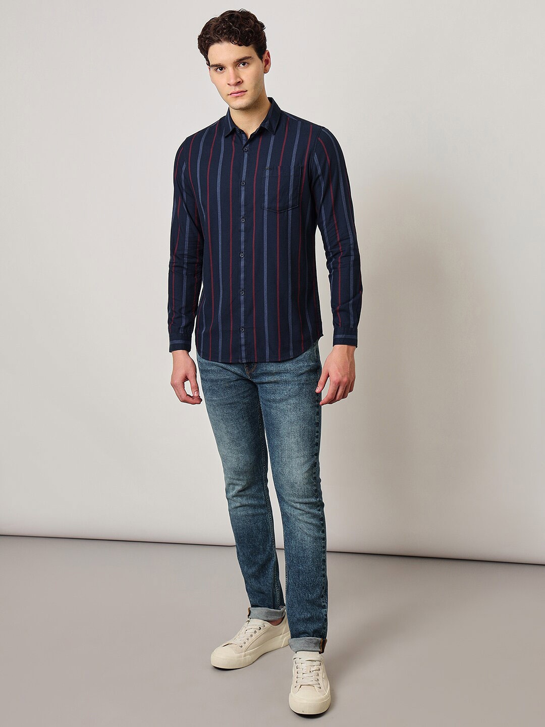 

Lee Slim Fit Opaque Striped Casual Shirt, Blue