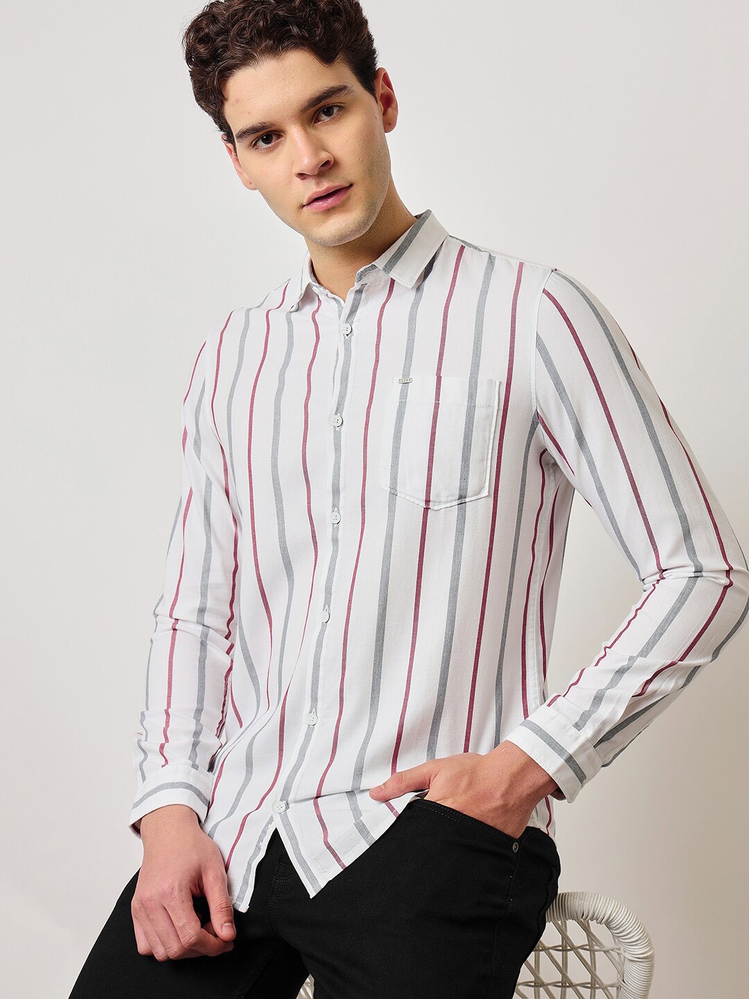 

Lee Slim Fit Opaque Striped Casual Shirt, White