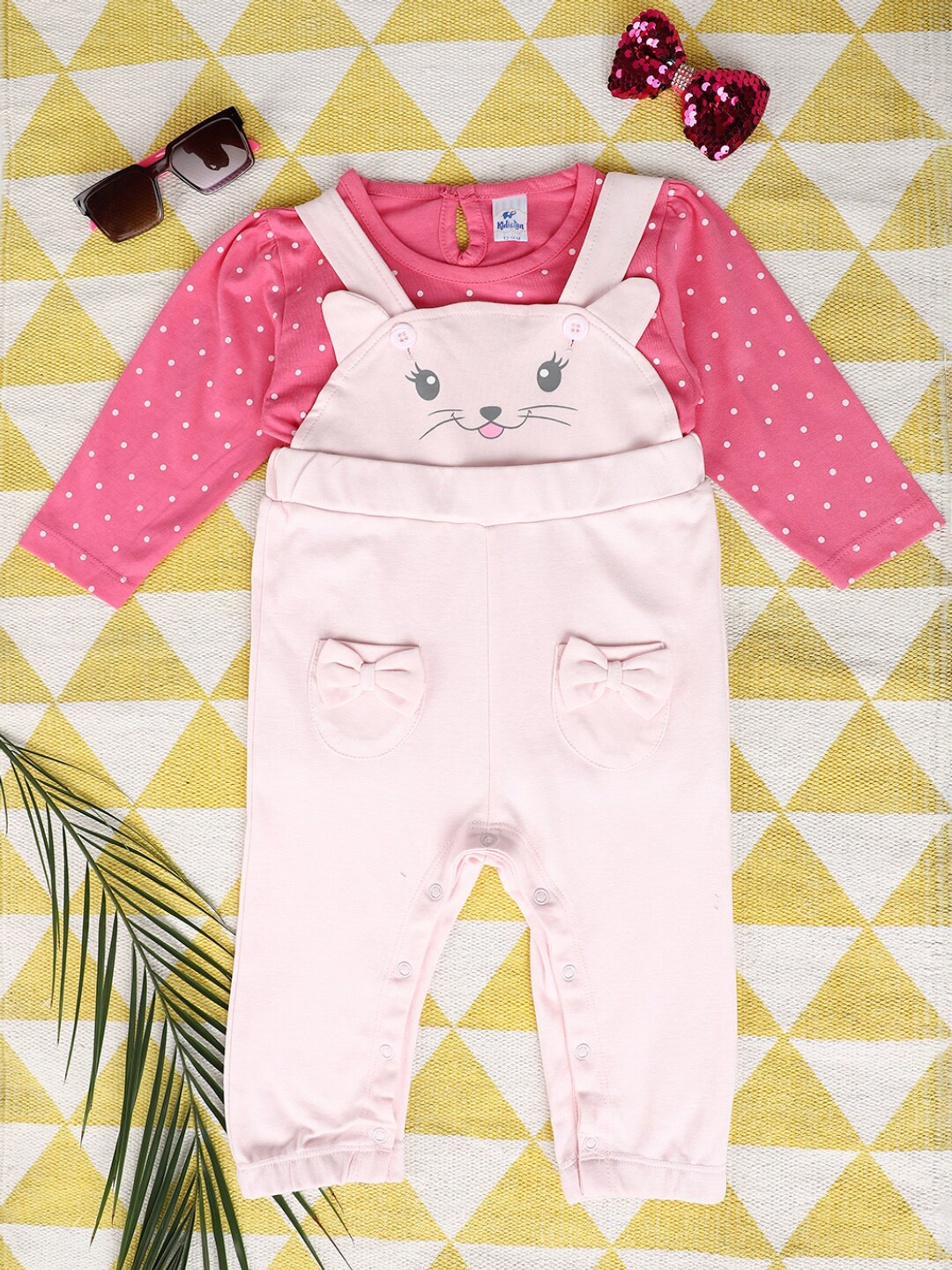 

V-Mart Infant Graphic Printed Straight Leg Fit Pure Cotton Dungarees, Pink