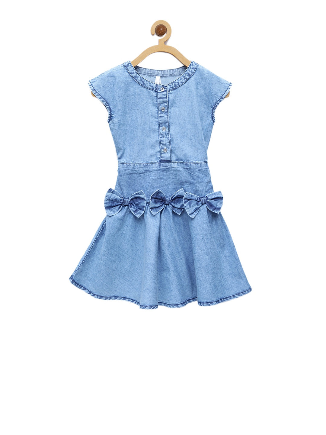 

StyleStone Girls Blue Solid Fit and Flare Denim Dress