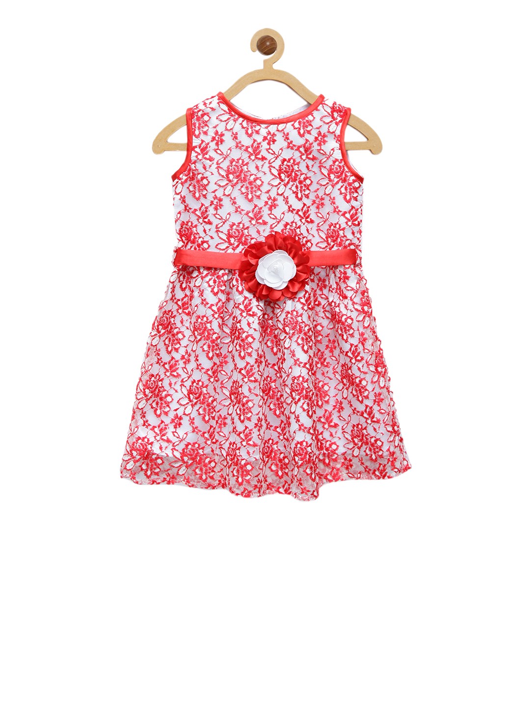 

StyleStone Girls White Self-Design Fit and Flare Dress