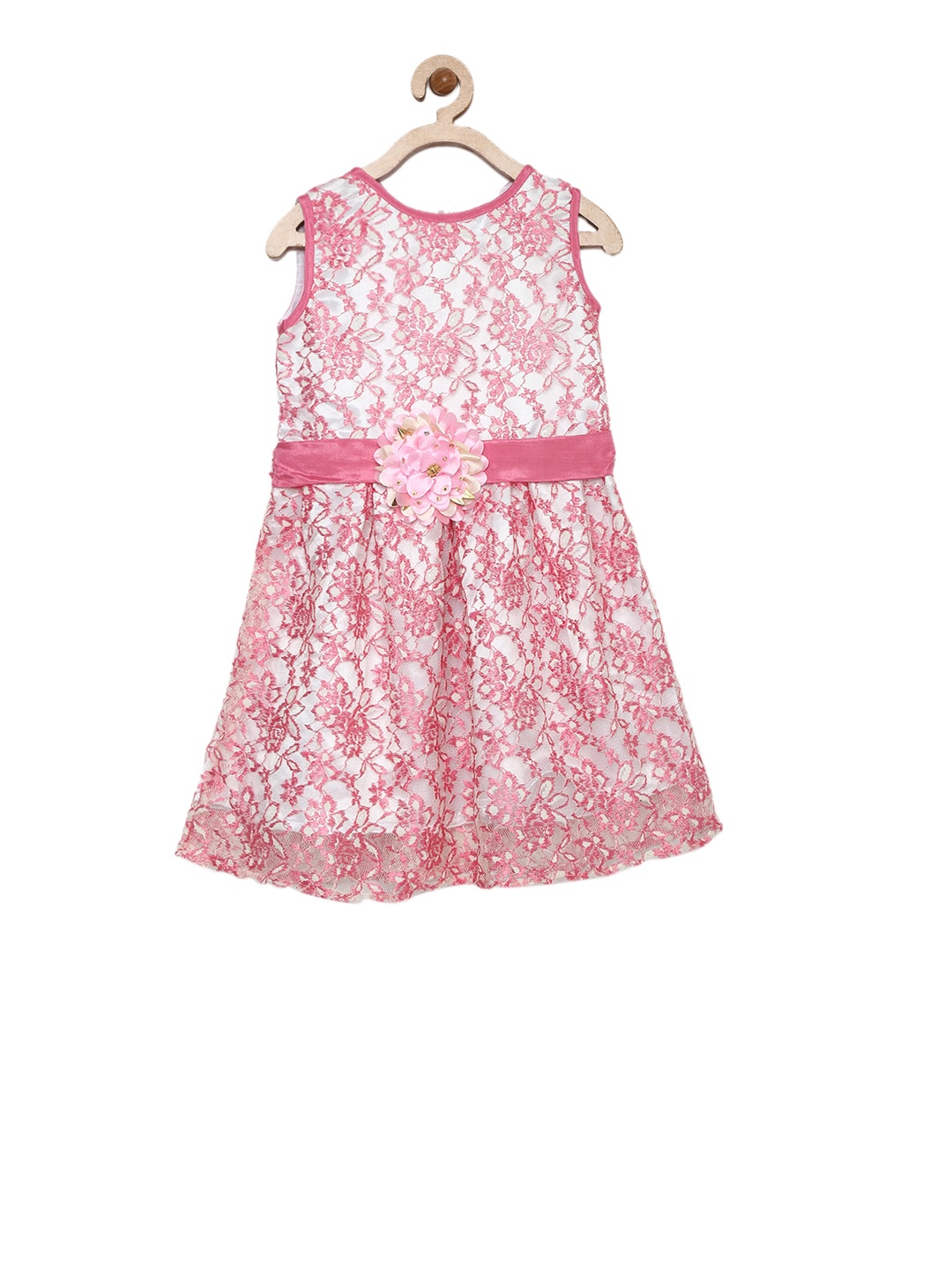 

StyleStone Girls White Self-Design Fit and Flare Dress