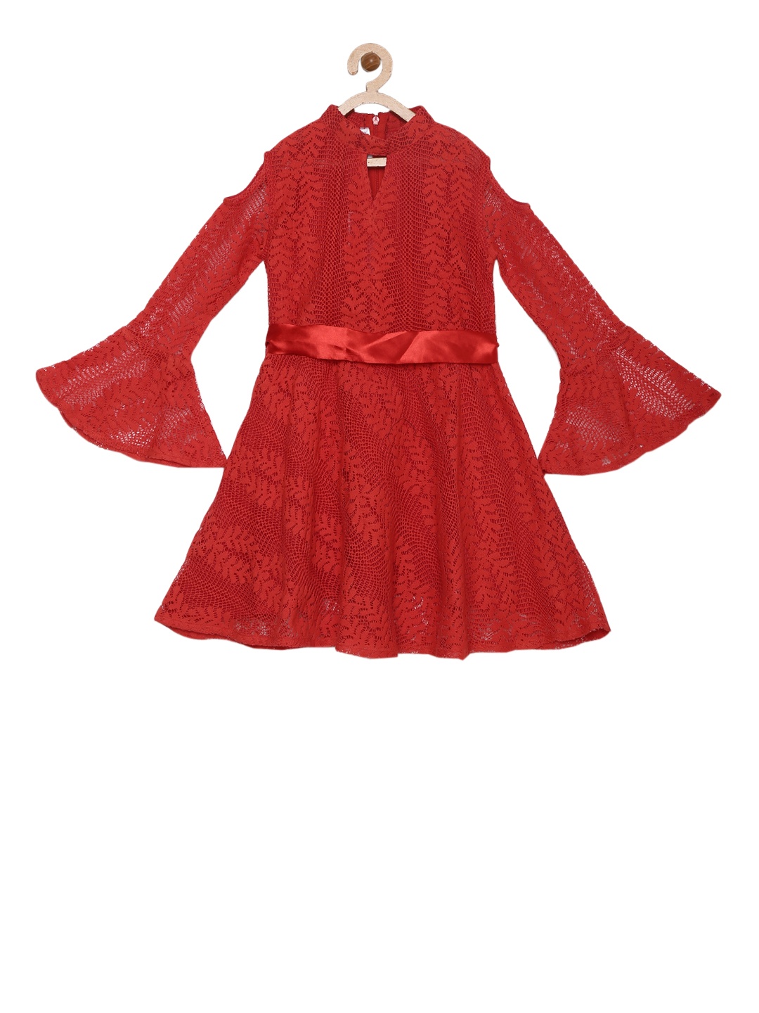 

StyleStone Girls Red Self-Design Fit and Flare Dress