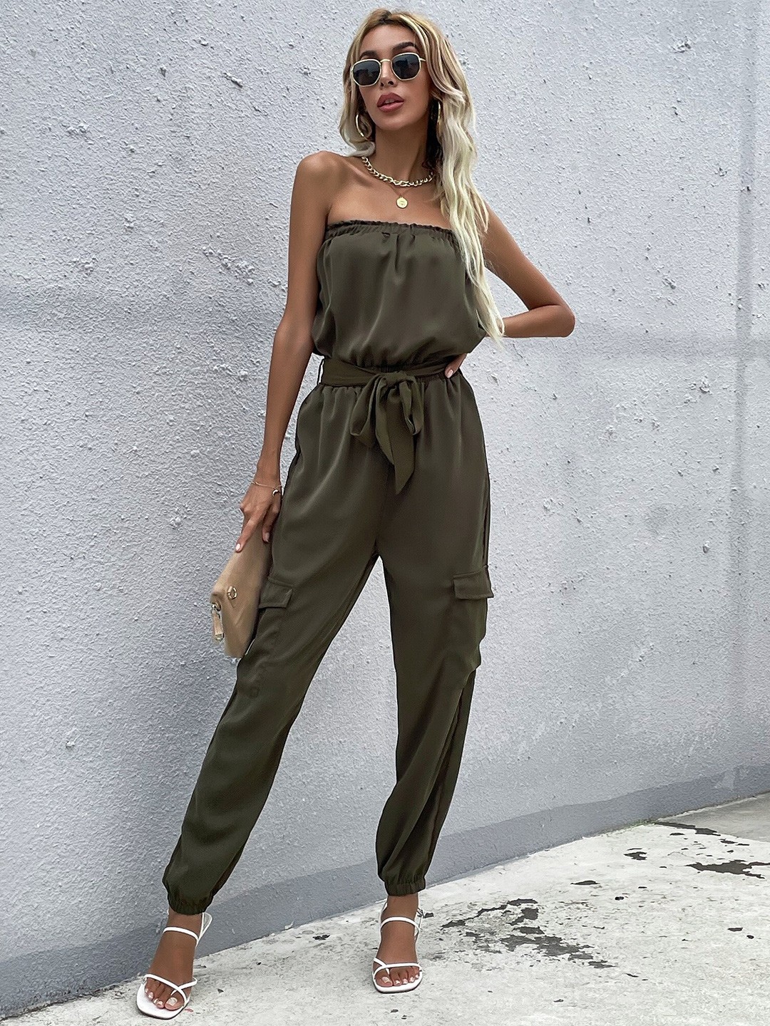 

StyleCast Green Off-Shoulder Basic Jumpsuit