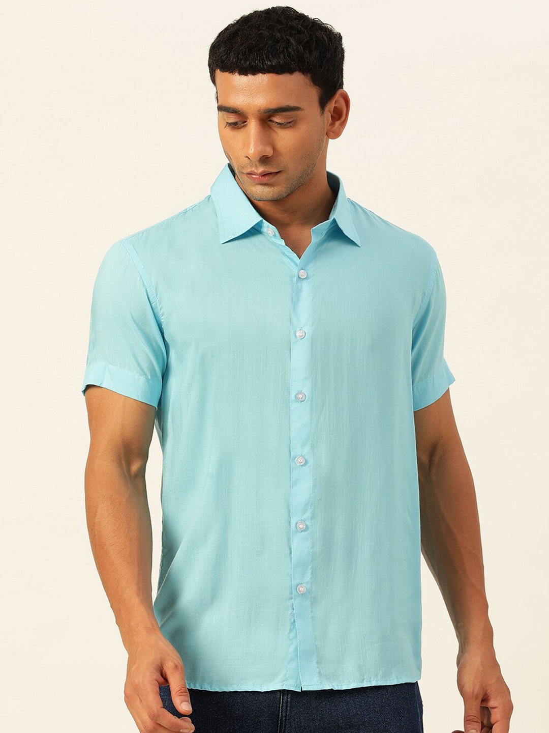 

JAVINISHKA Men Slim Fit Semi Sheer Casual Shirt, Blue