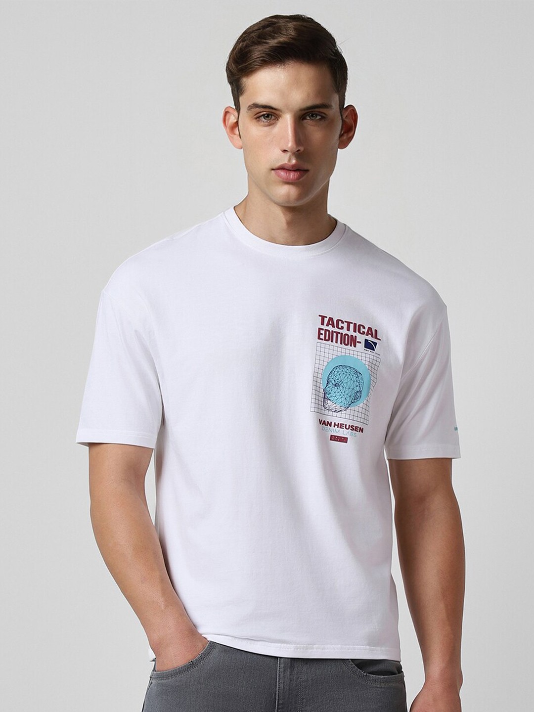 

VAN HEUSEN DENIM LABS Typography Printed Cotton T-shirt, White