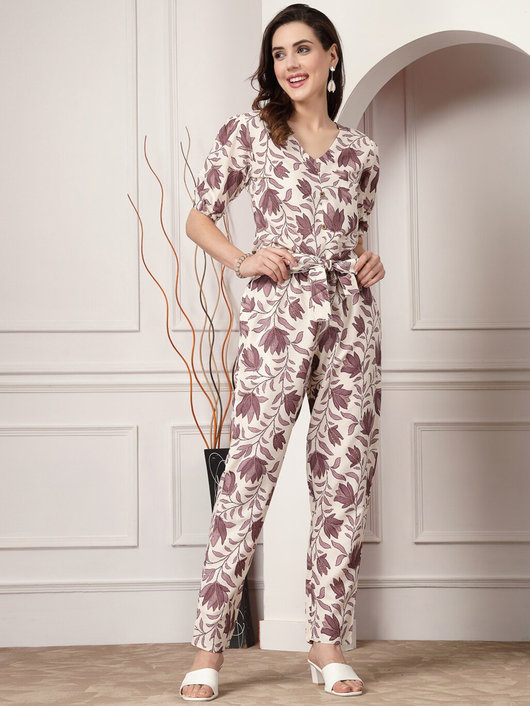 

Stylum Floral Printed Top And Trousers Co-Ord Set, Mauve