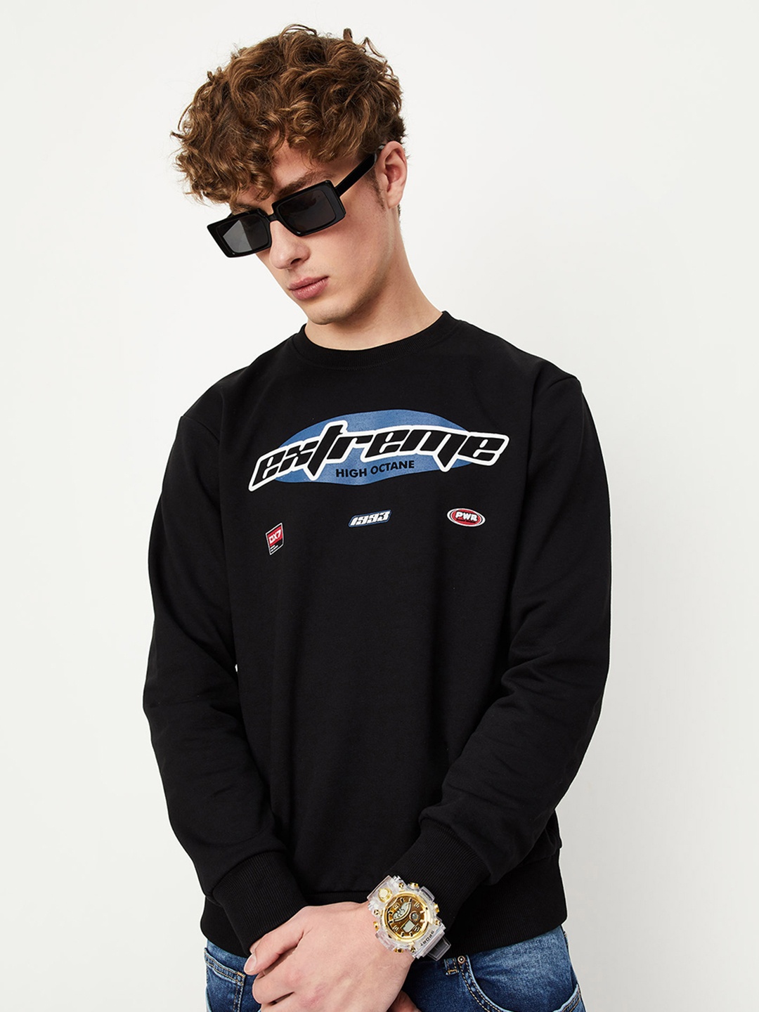 

max Typography Printed Pure Cotton Sweatshirt, Black