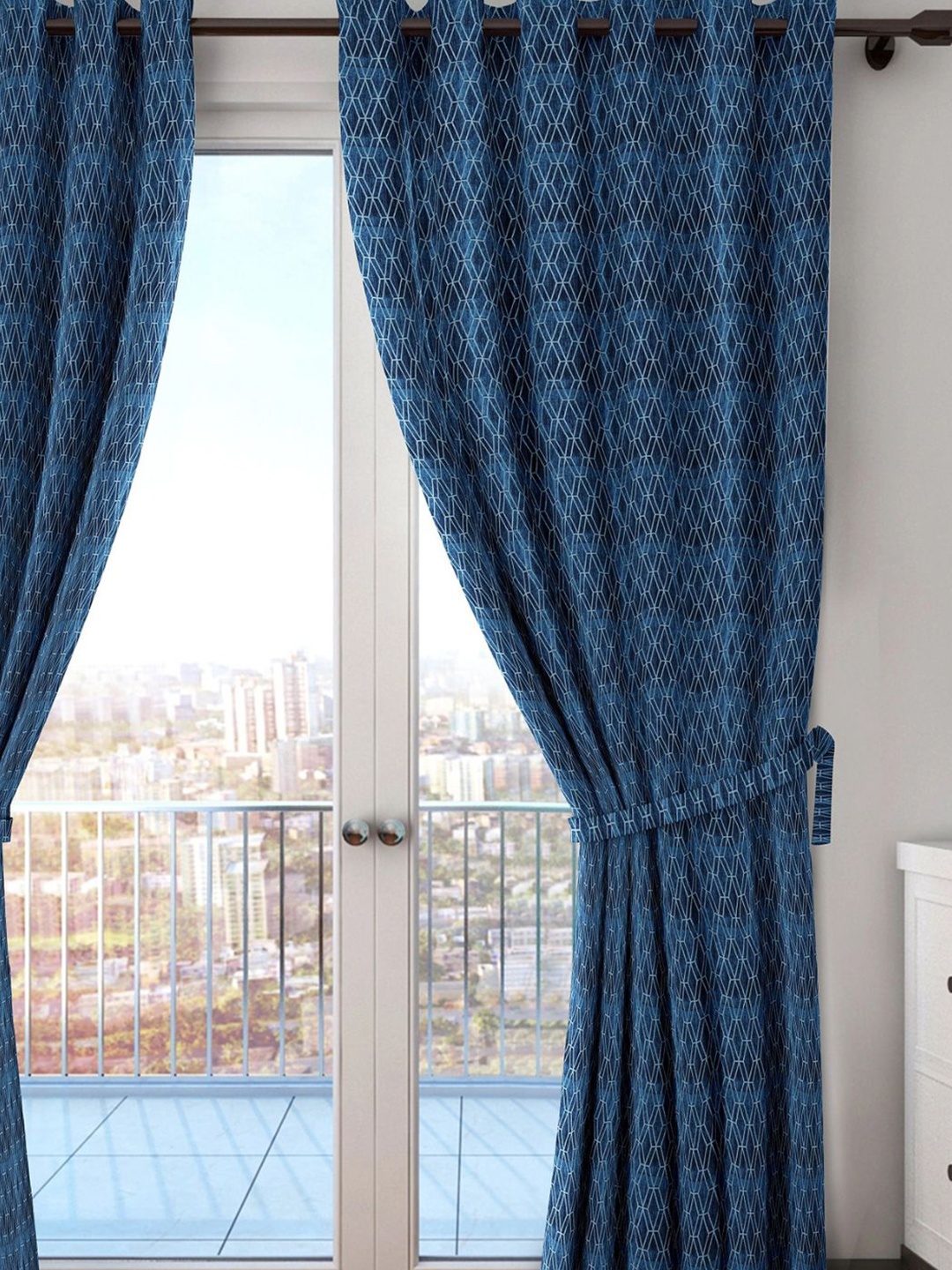 

Black gold Blue & White Geometric Room Darkening Door Curtain