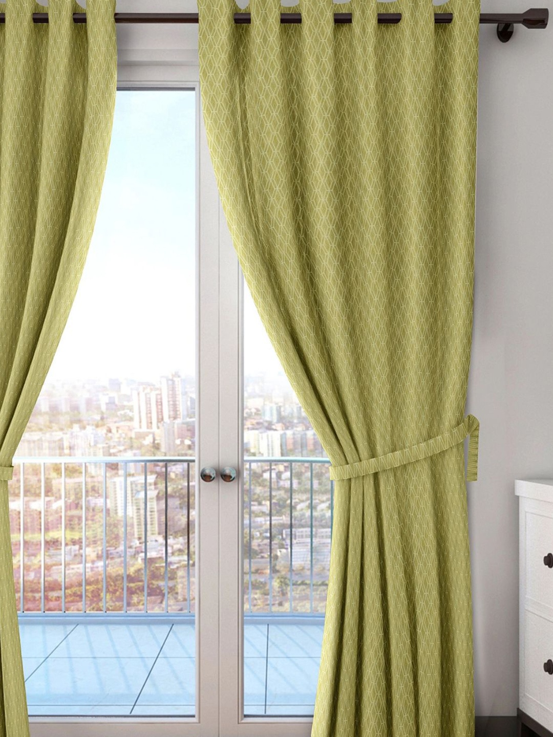 

Black gold Green 2 Pieces Geometric Room Darkening Door Curtain