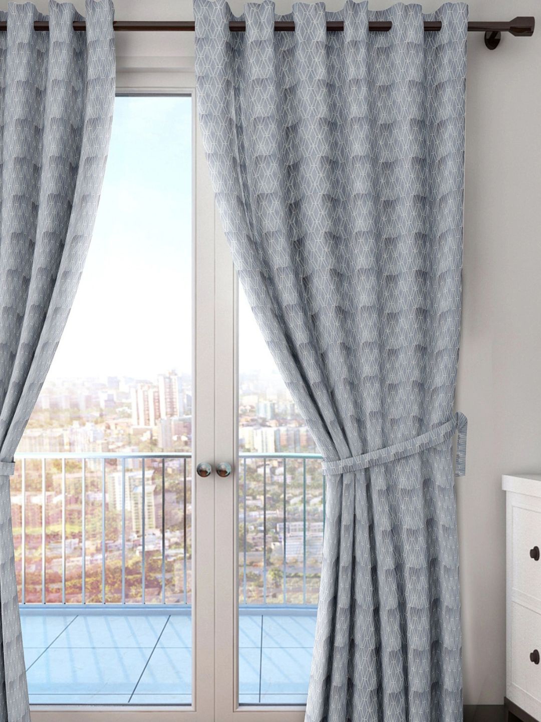 

Black gold Grey 2 Pieces Geometric Room Darkening Door Curtain