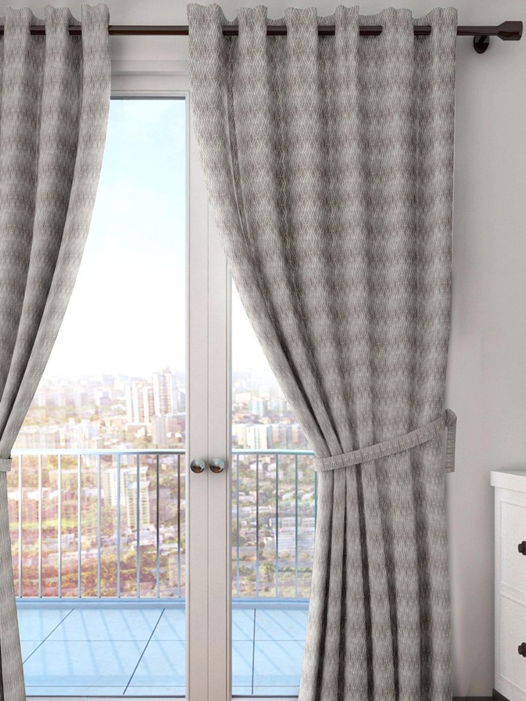 

Black gold Cream-Coloured & White Geometric Room Darkening Door Curtain