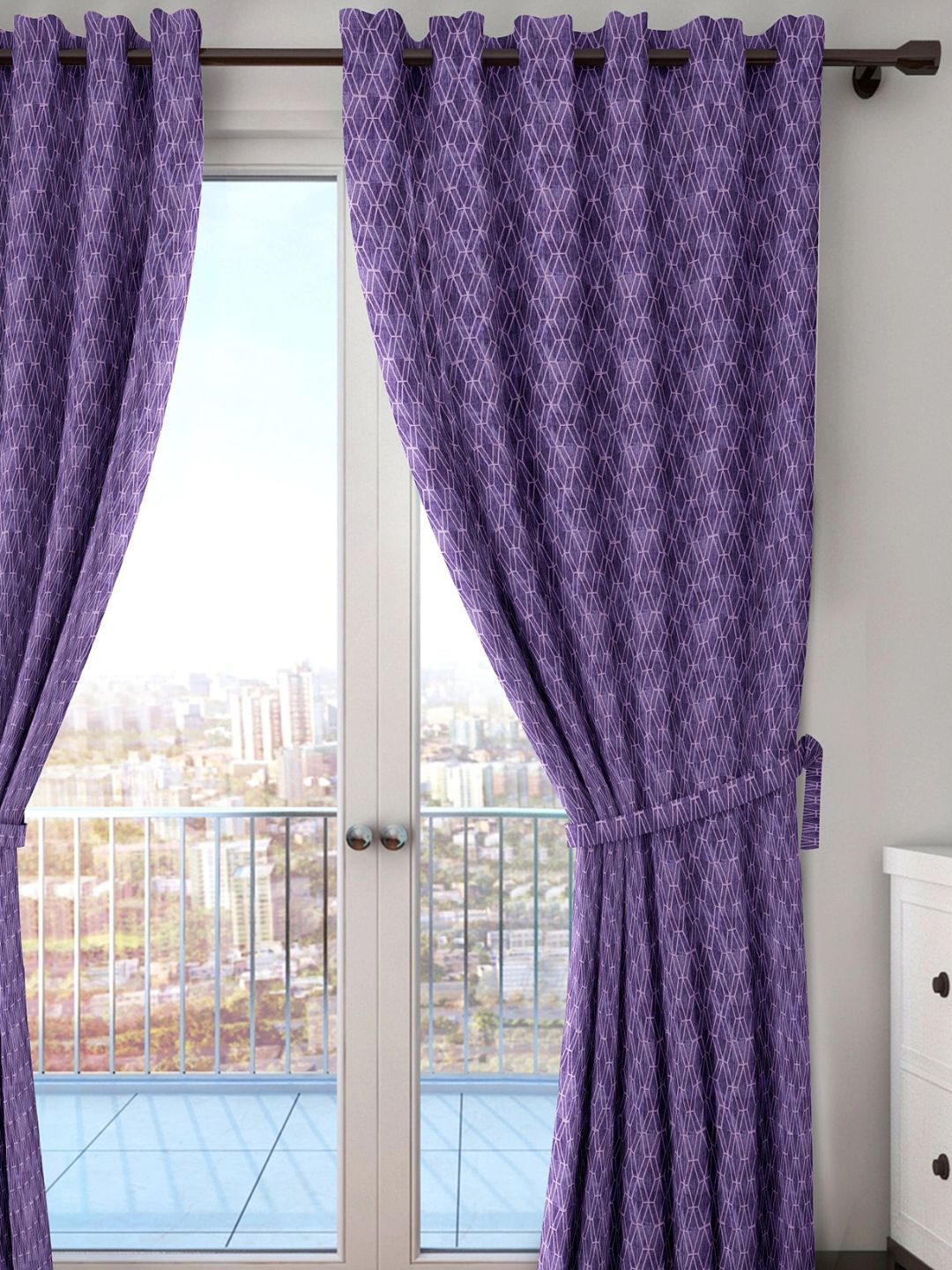

Black gold Sanford Purple & White Geometric Room Darkening Door Curtain