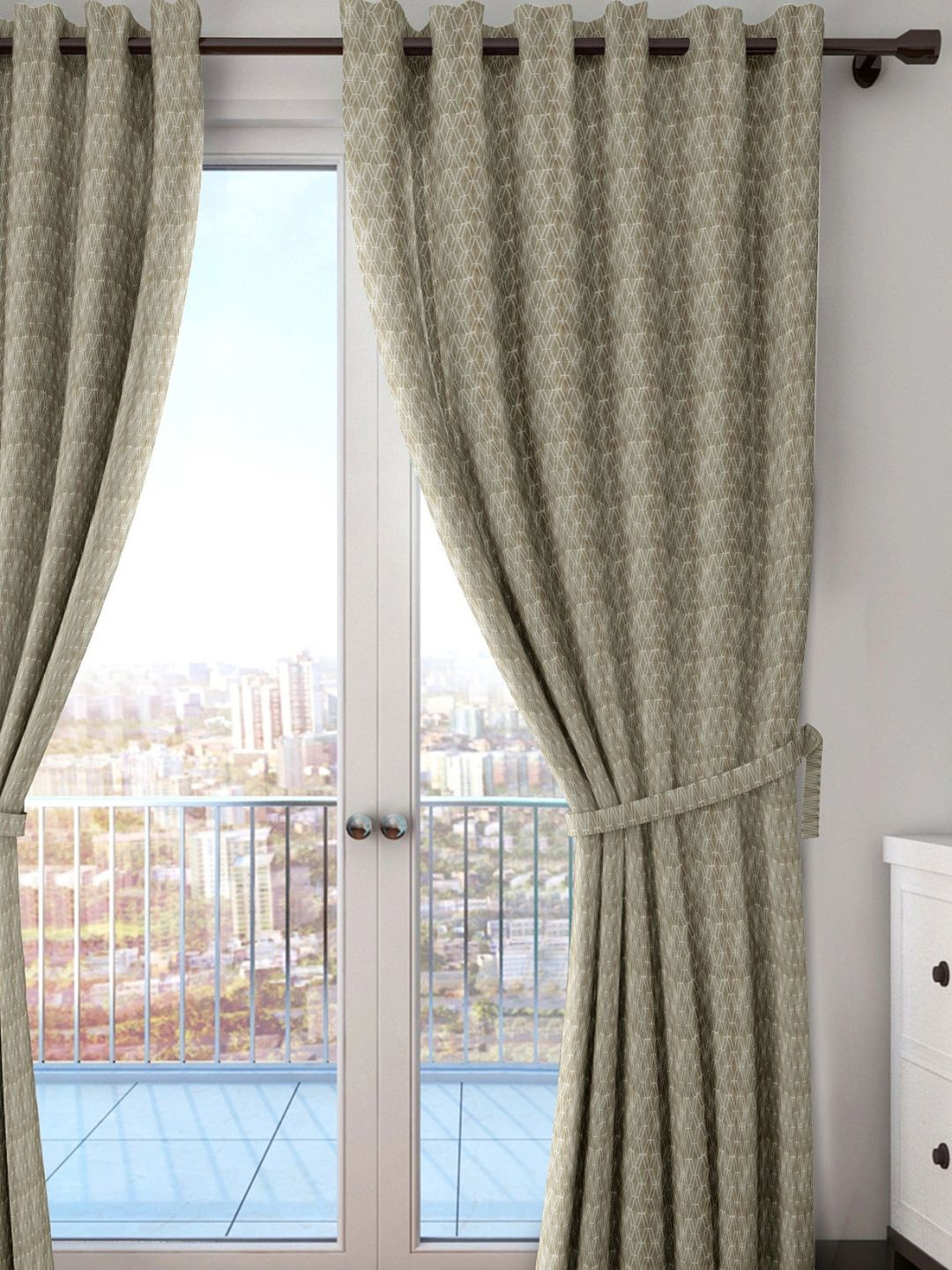 

Black gold Sanford Brown & White Geometric Room Darkening Door Curtain