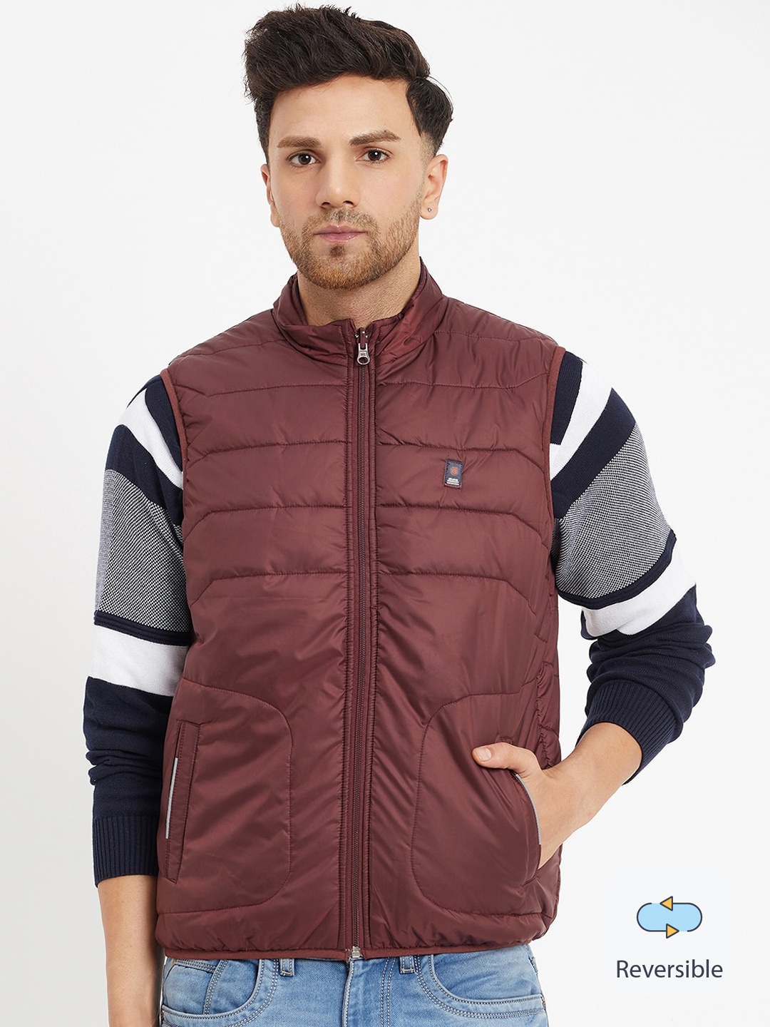 

Duke Men Sleeveless Reversible Puffer Jacket, Maroon