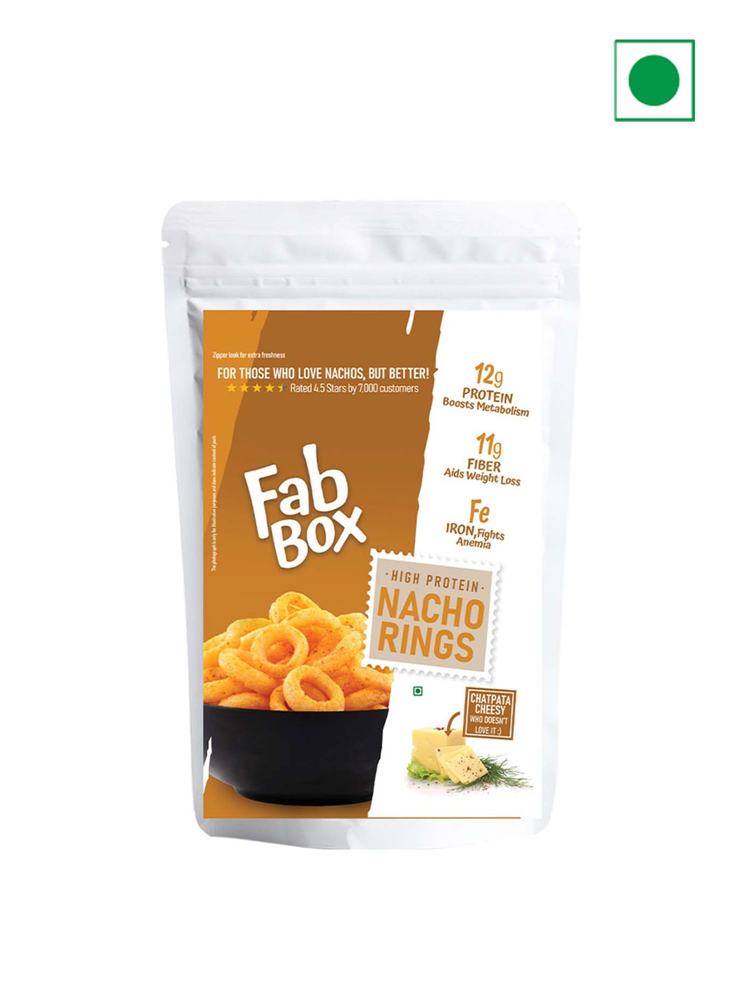 

FabBox High Protein Nacho Ring Chips 71 gm, Brown