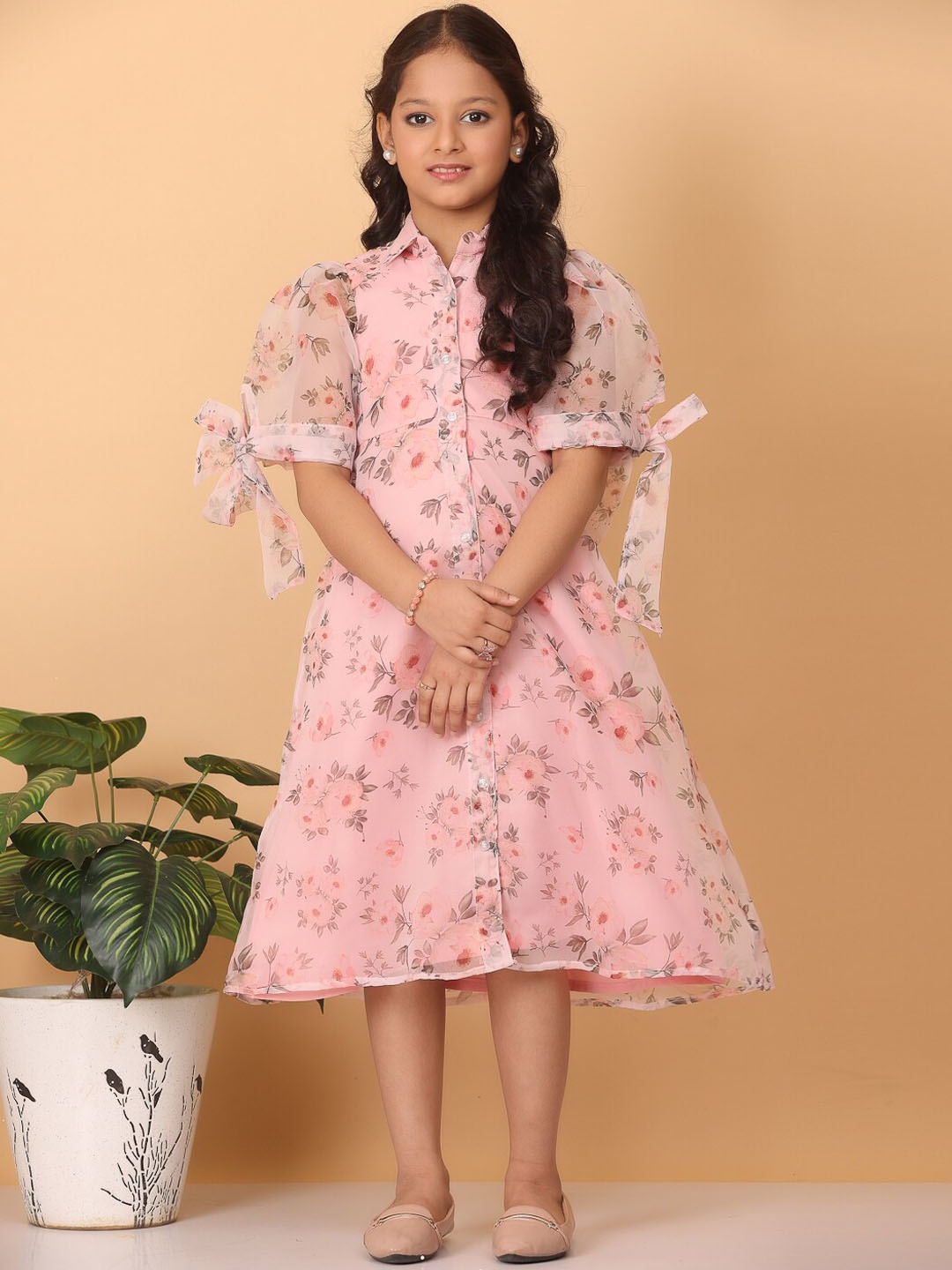 

Ethnovog Girls Floral Printed Fit and Flare Dress, Pink