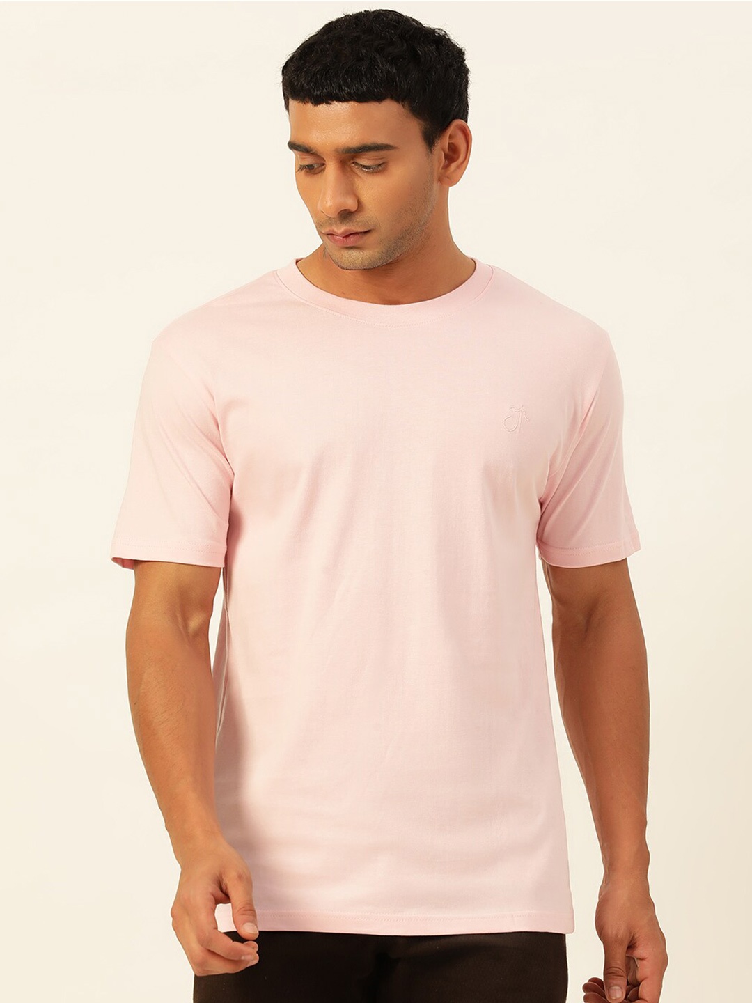 

JAVINISHKA Brand Logo Printed Pure Cotton Bio Finish Regular T-shirt, Pink