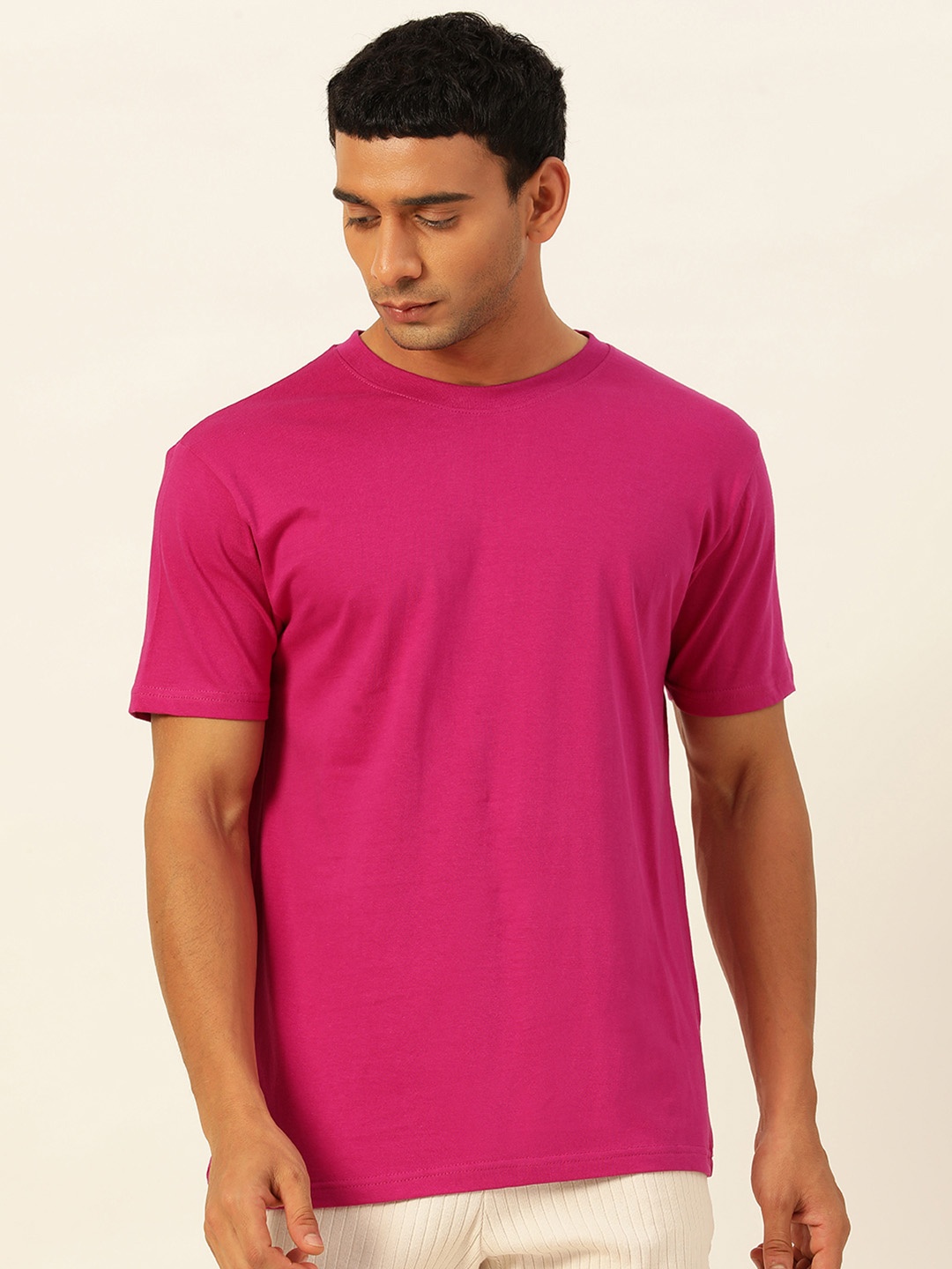 

JAVINISHKA Men Purple V-Neck Pure Cotton Bio Finish Pockets T-shirt