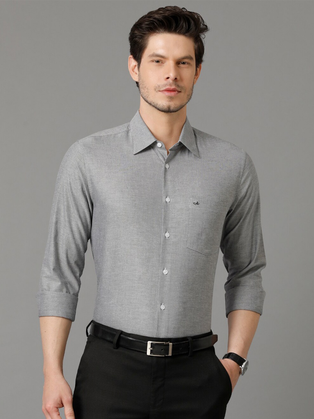 

Aldeno India Slim Spread Collar Slim Fit Cotton Formal Shirt, Grey