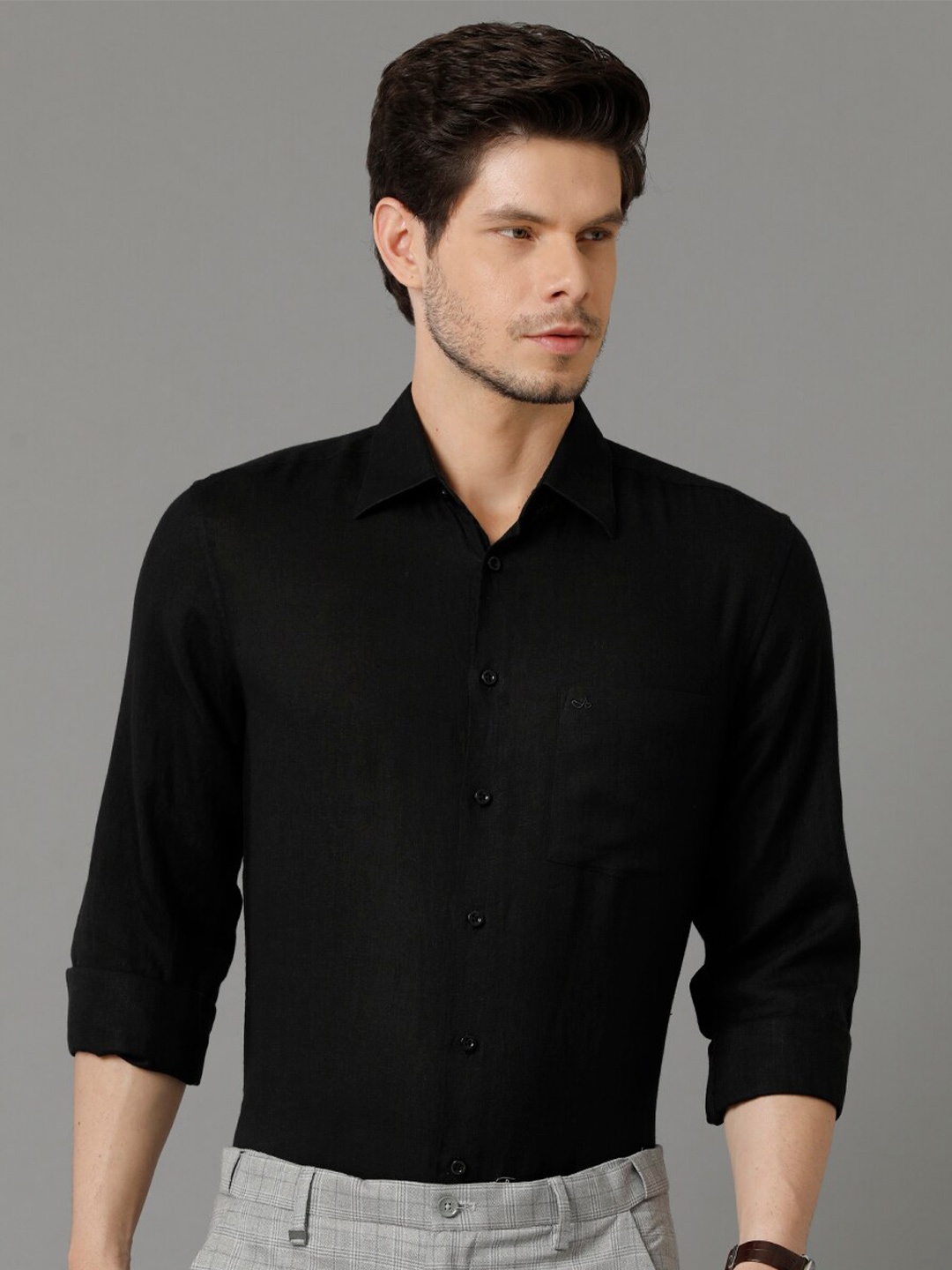 

Aldeno Comfort Regular Fit Pure Linen Formal Shirt, Black