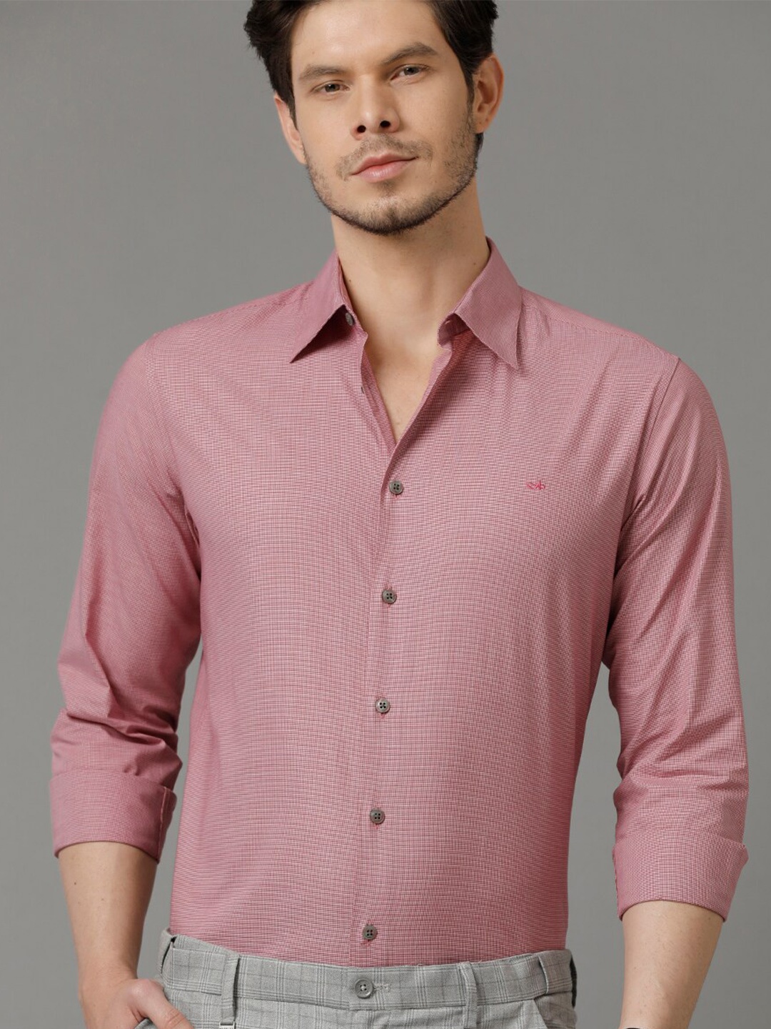 

Aldeno Micro Checked India Slim Slim Fit Pure Cotton Formal Shirt, Coral