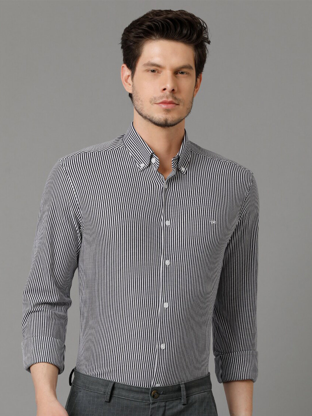 

Aldeno Striped Comfort Regular Fit Pure Cotton Formal Shirt, Navy blue
