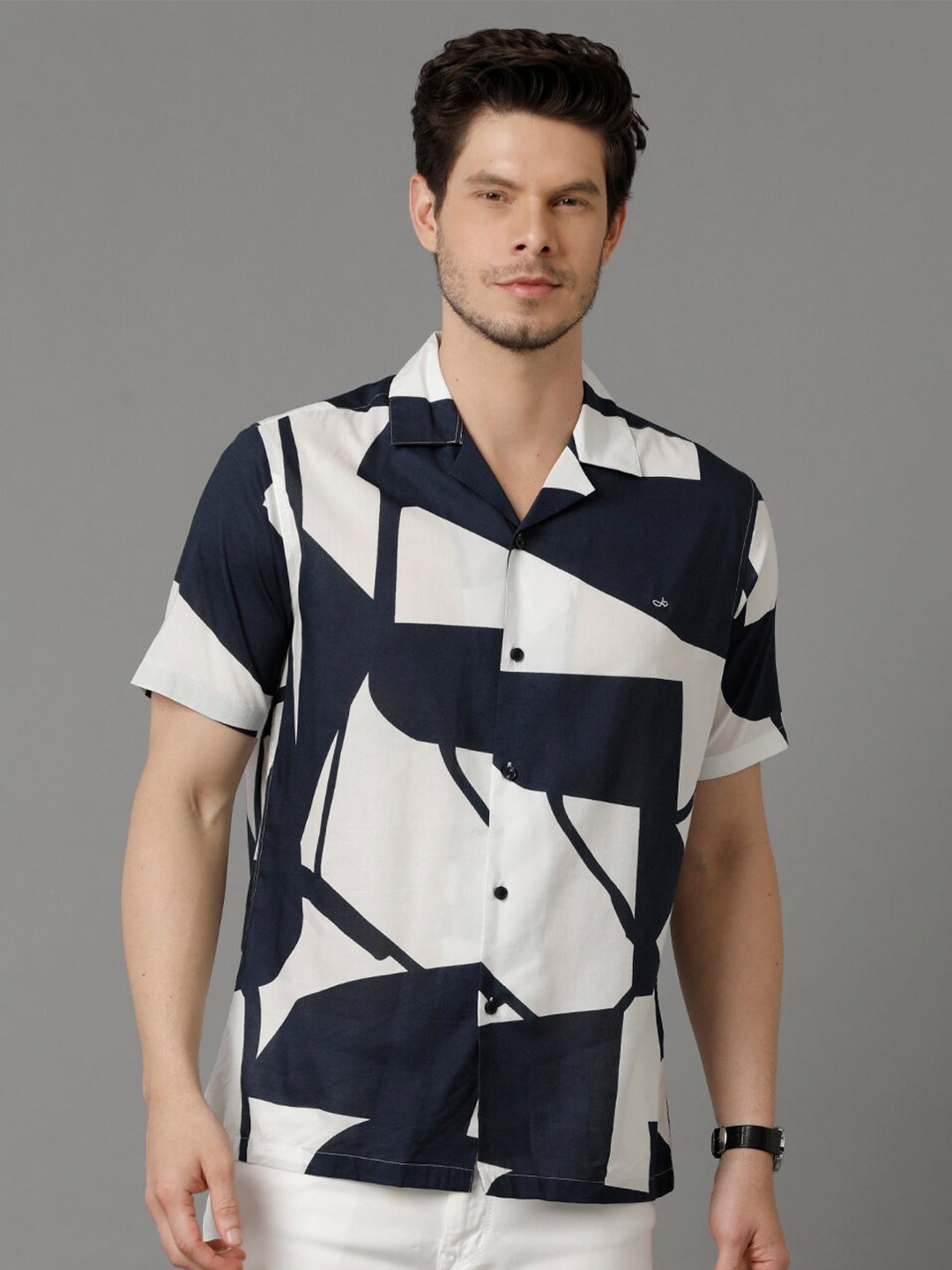 

Aldeno Comfort Geometric Printed Spread Collar Regular Fit Modal Casual Shirt, Blue