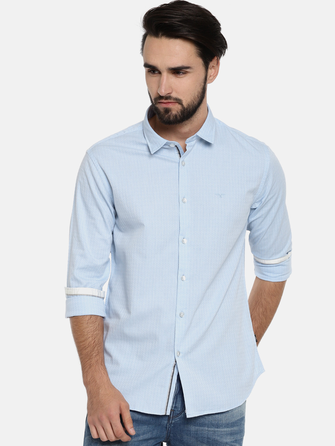 

Flying Machine Men Blue Slim Fit Self-Design Formal Shirt