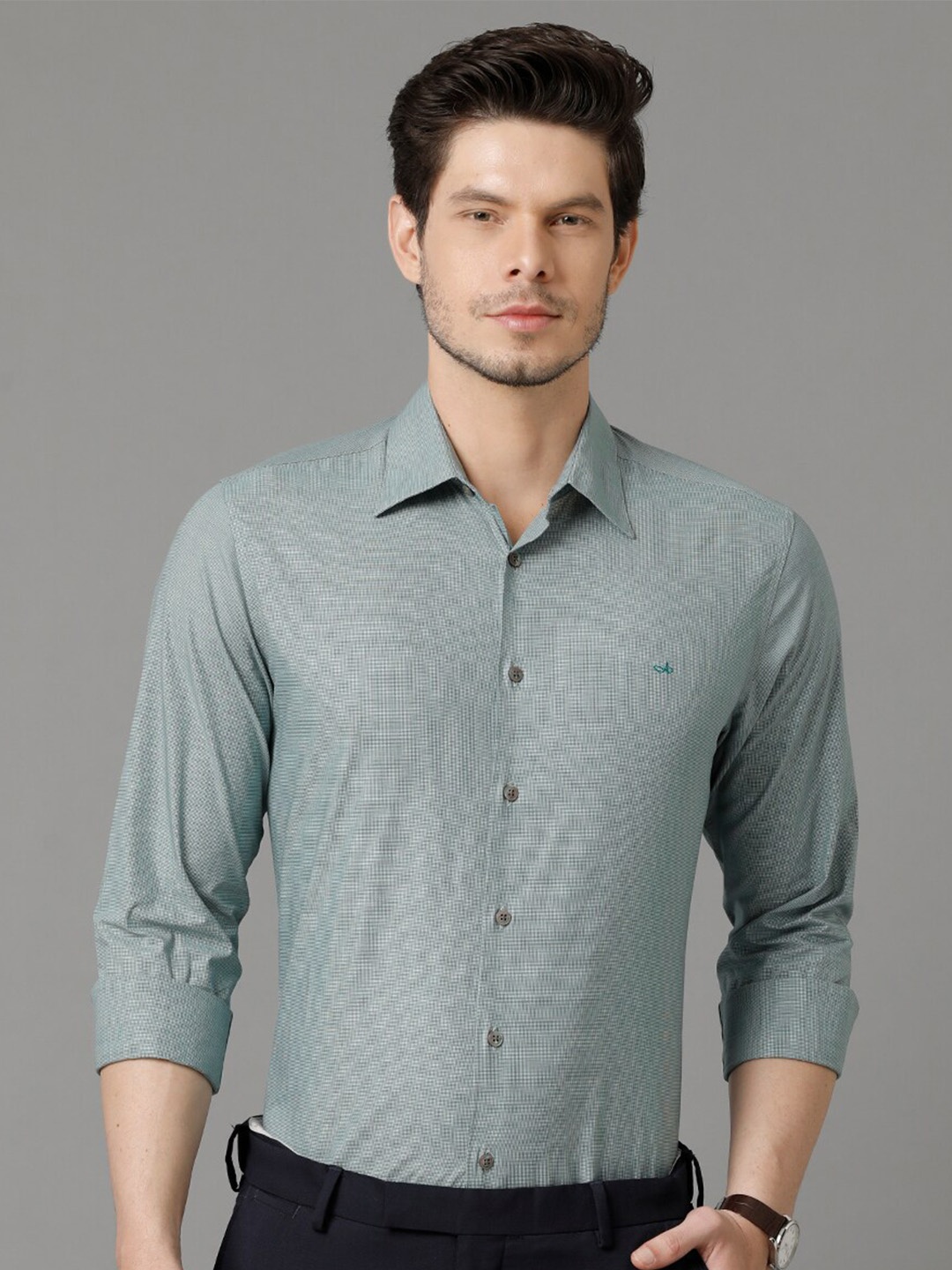 

Aldeno India Slim Spread Collar Slim Fit Cotton Formal Shirt, Green