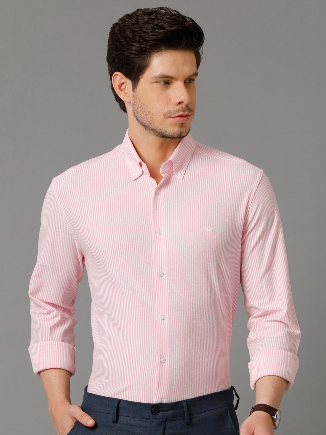 

Aldeno Comfort Vertical Striped Spread Collar Regular Fit Cotton Formal Shirt, Pink