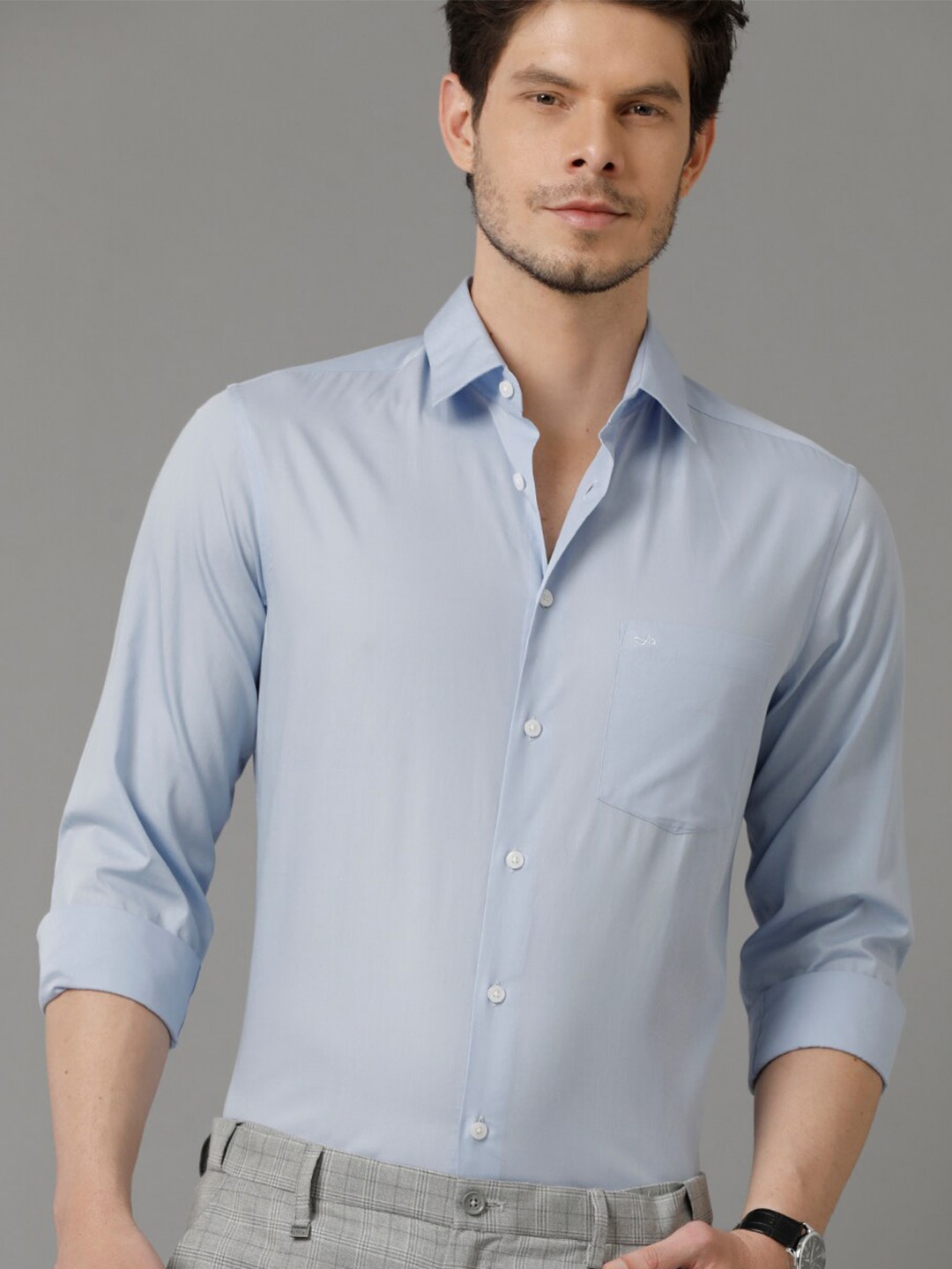Aldeno Comfort Spread Collar Regular Fit Cotton Formal Shirt, Blue