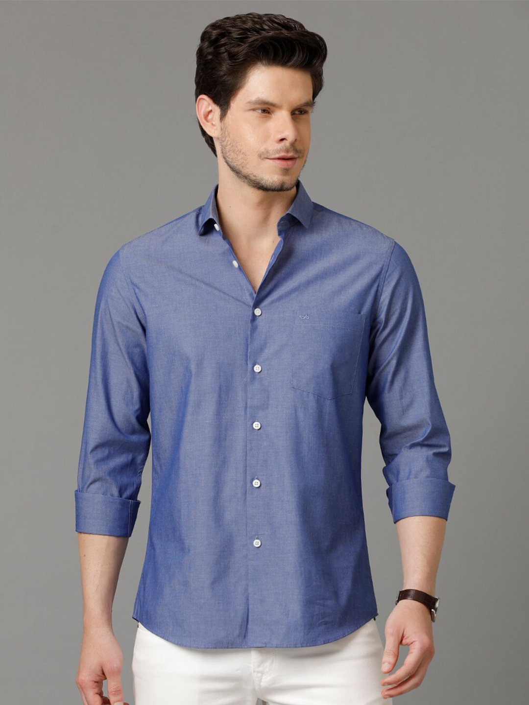 

Aldeno India Slim Spread Collar Slim Fit Cotton Formal Shirt, Blue