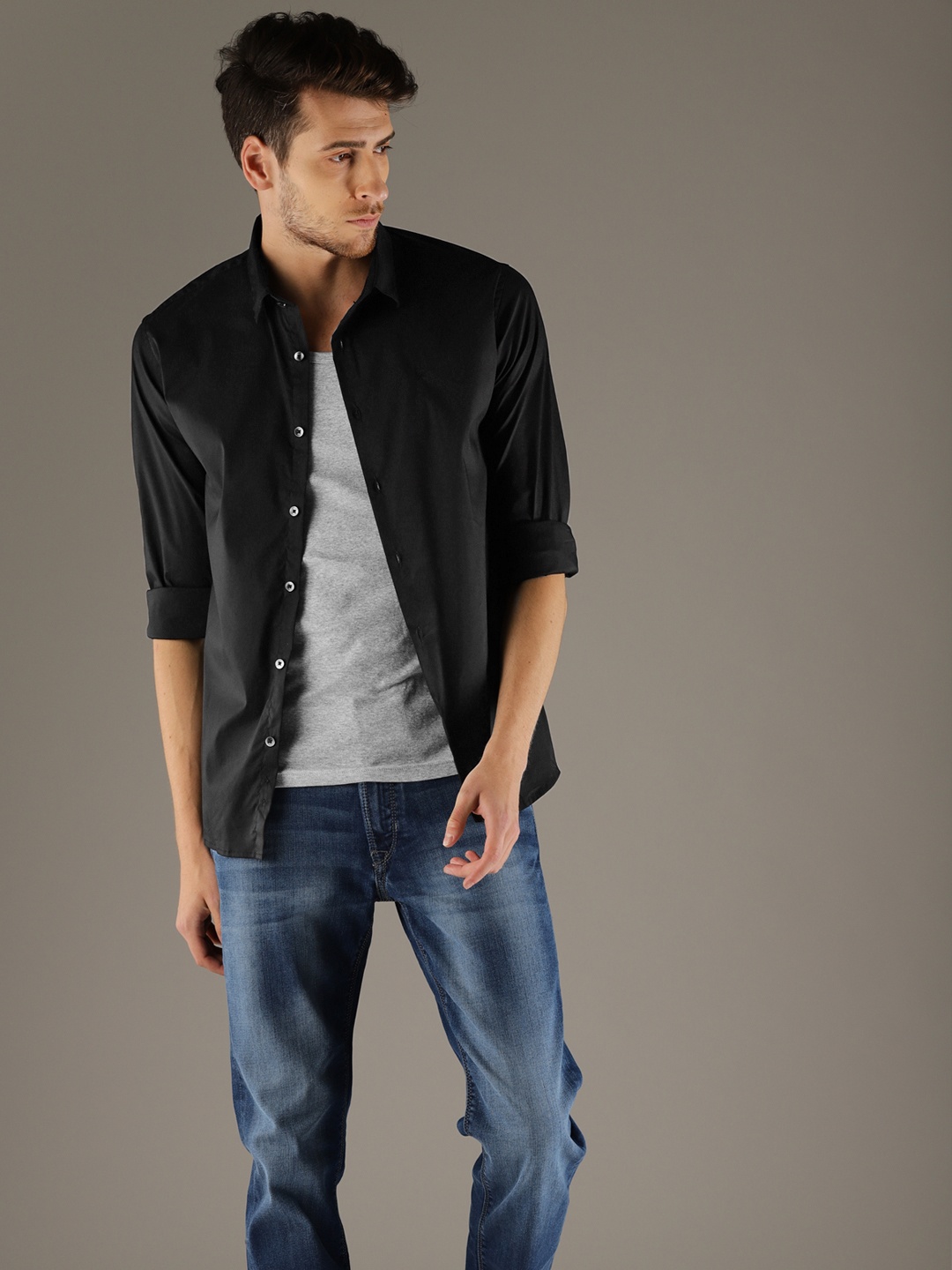 

Flying Machine Men Black Comfort Slim Fit Solid Casual Shirt