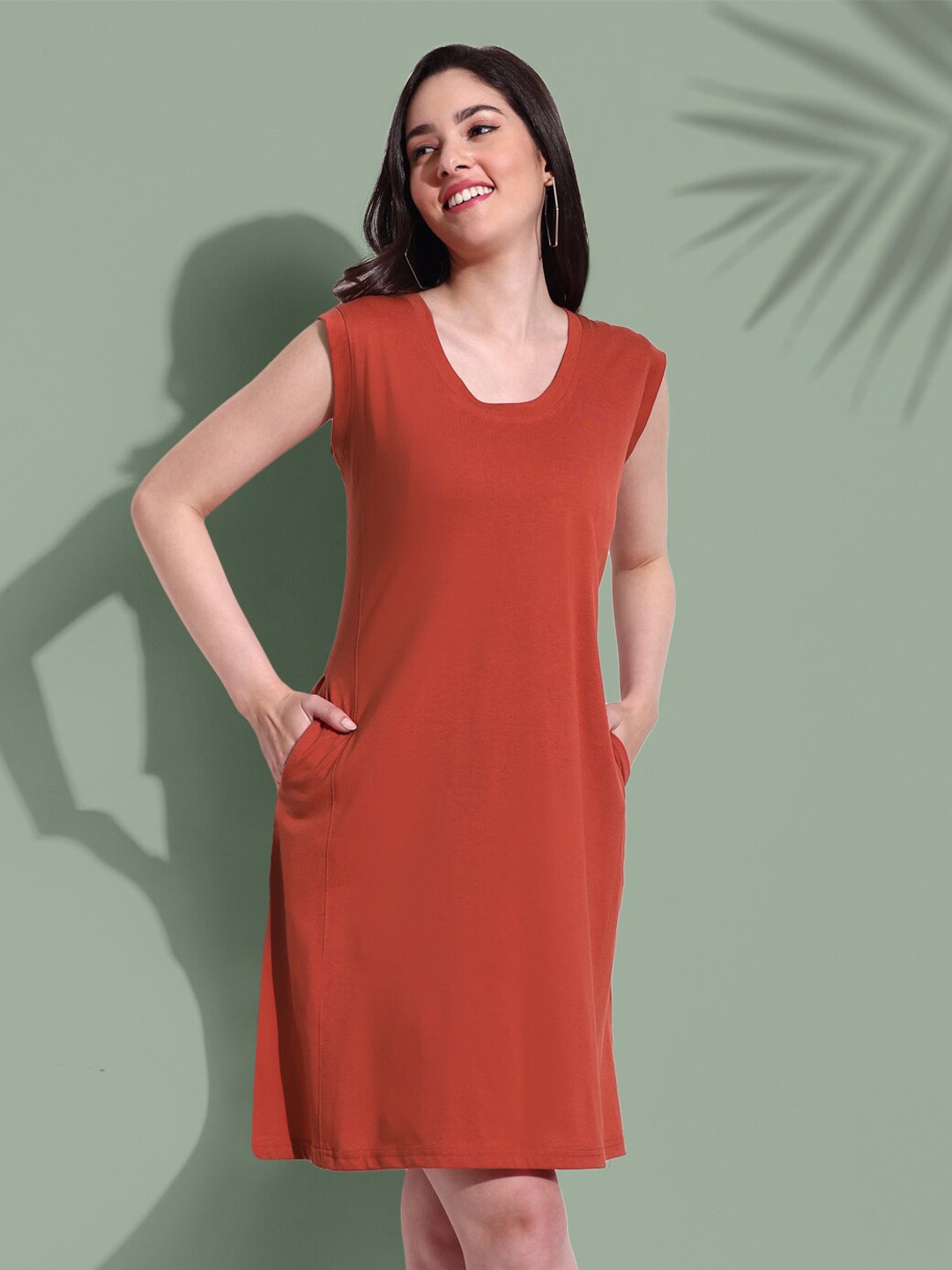 

CUPID Sleeveless Cotton A-Line Dress, Orange