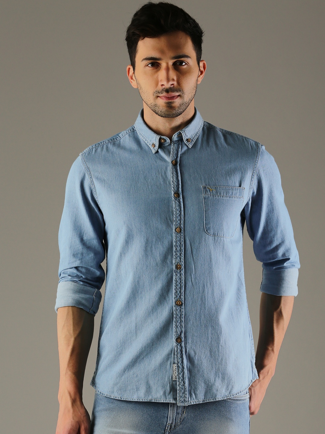 

Flying Machine Men Blue Comfort Slim Fit Solid Casual Shirt