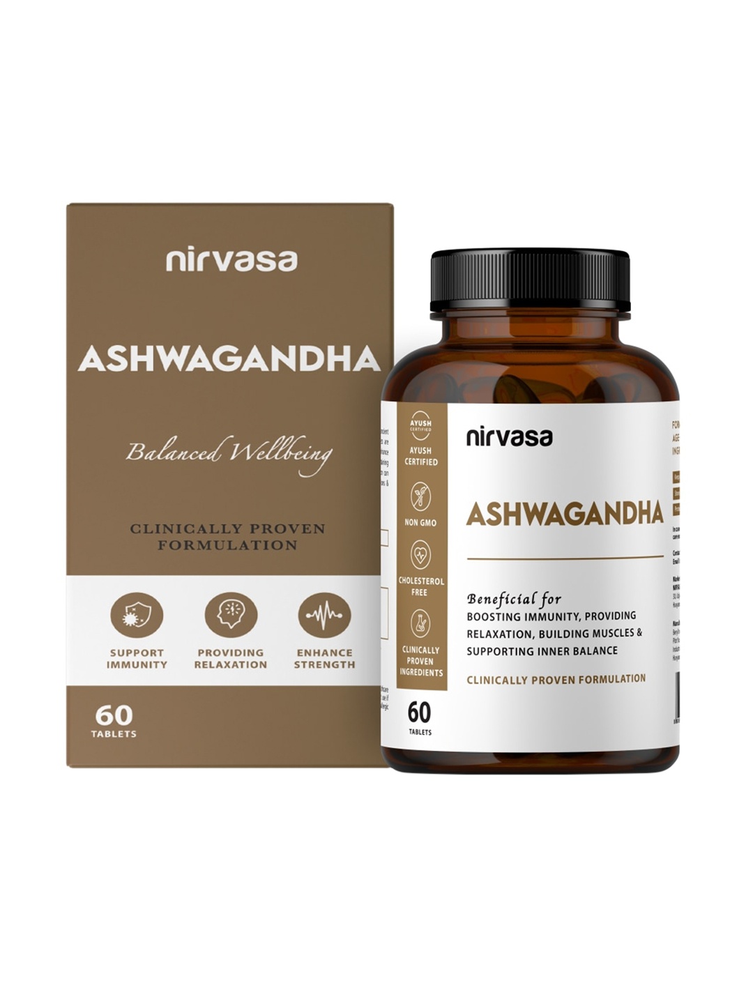 

Nirvasa Ashwagandha Tablets To Support Immunity & Relaxation - 60 Tablets, Brown