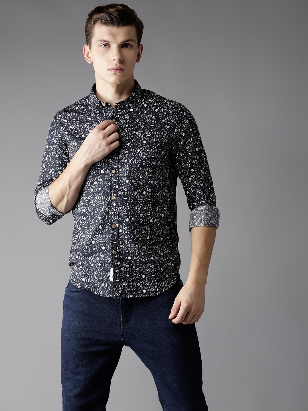 

Flying Machine Men Navy Blue Comfort Regular Fit Printed Casual Shirt