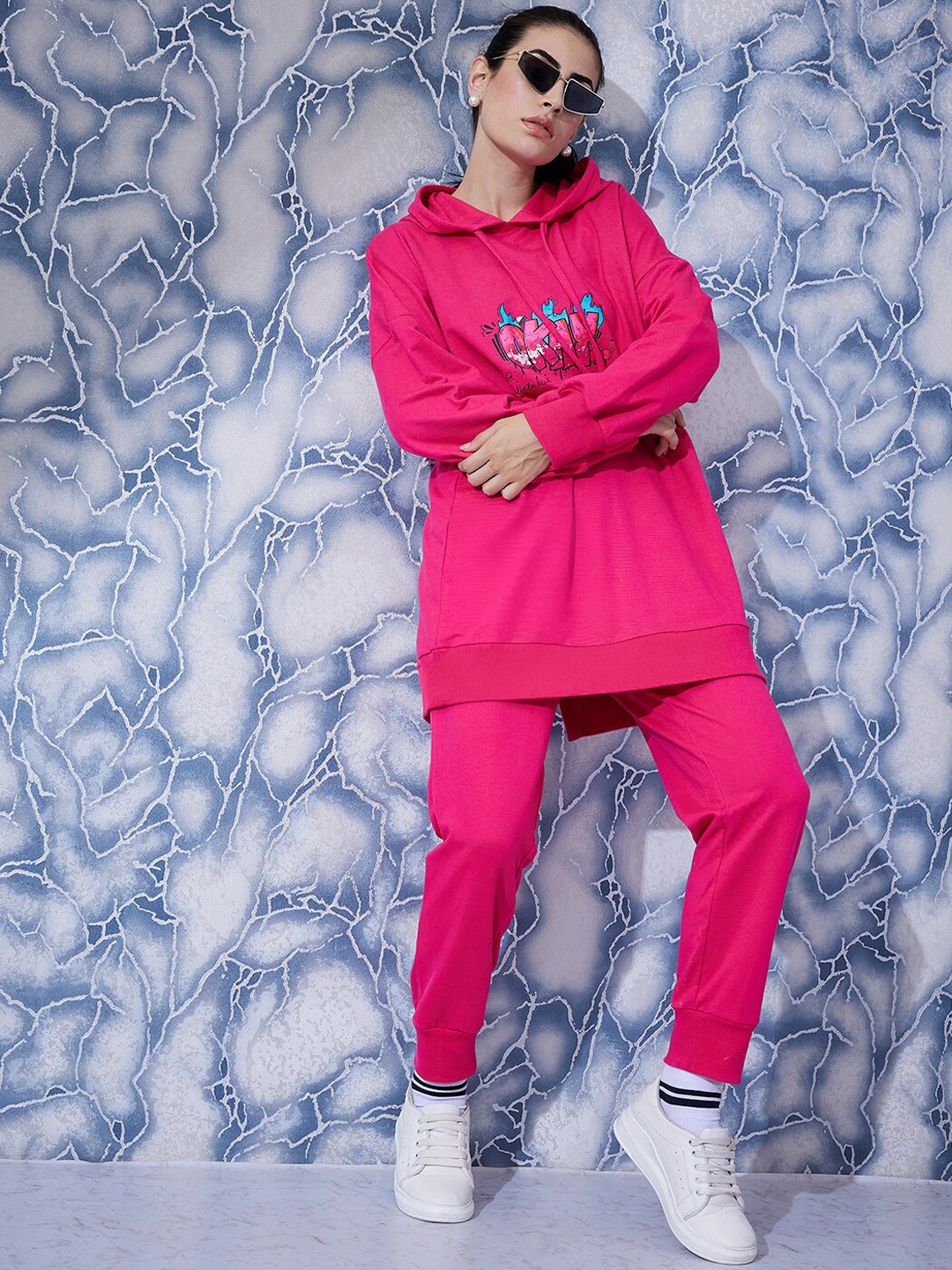 

Athena Printed Hooded Sweatshirt and Joggers, Fuchsia