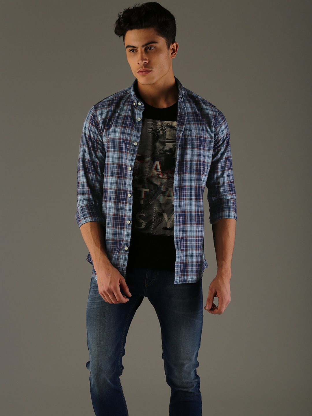 

Flying Machine Men Blue Comfort Slim Fit Checked Casual Shirt