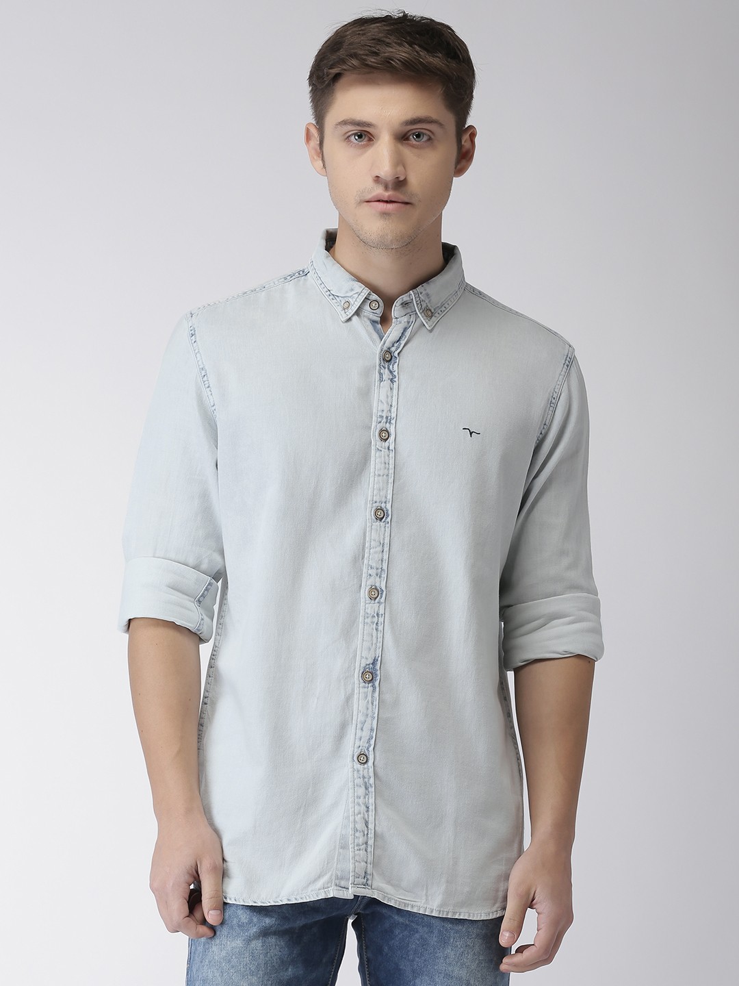 

Flying Machine Men Blue Slim Fit Faded Chambray Casual Shirt