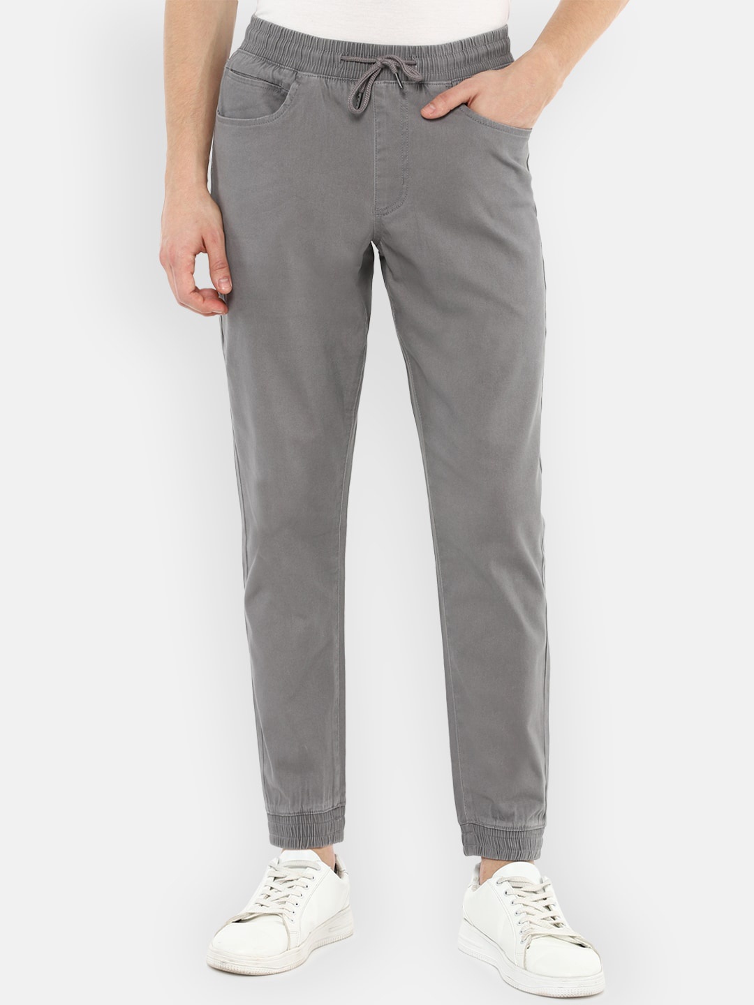 

Louis Philippe Jeans Men Mid-Rise Cuffed Hem Jogger Jeans, Grey