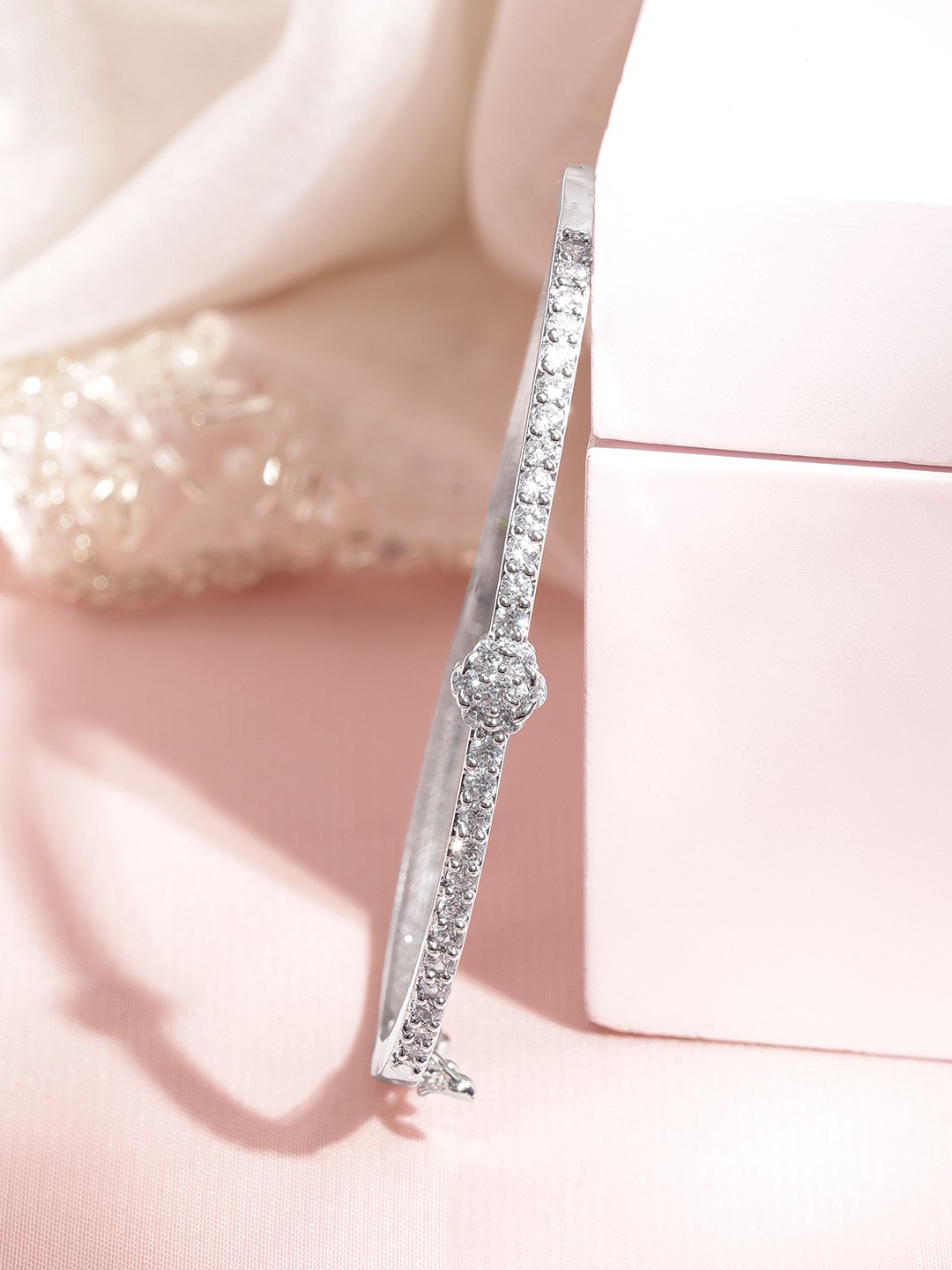 

Rubans Rhodium-Plated Cubic Zirconia Cuff Bracelet, Silver