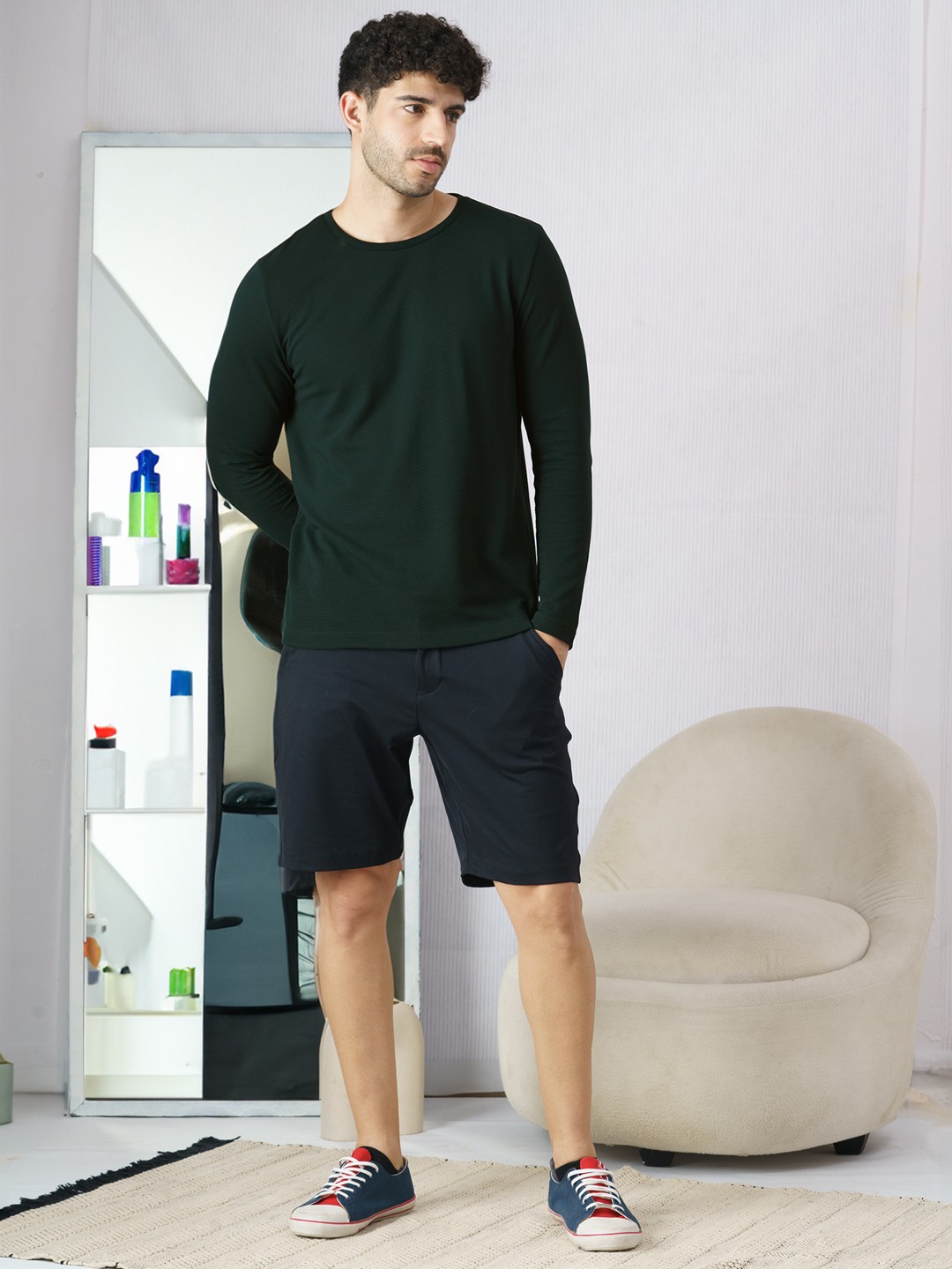 

DAMENSCH Popcorn Texture Full Sleeve T-Shirt, Green