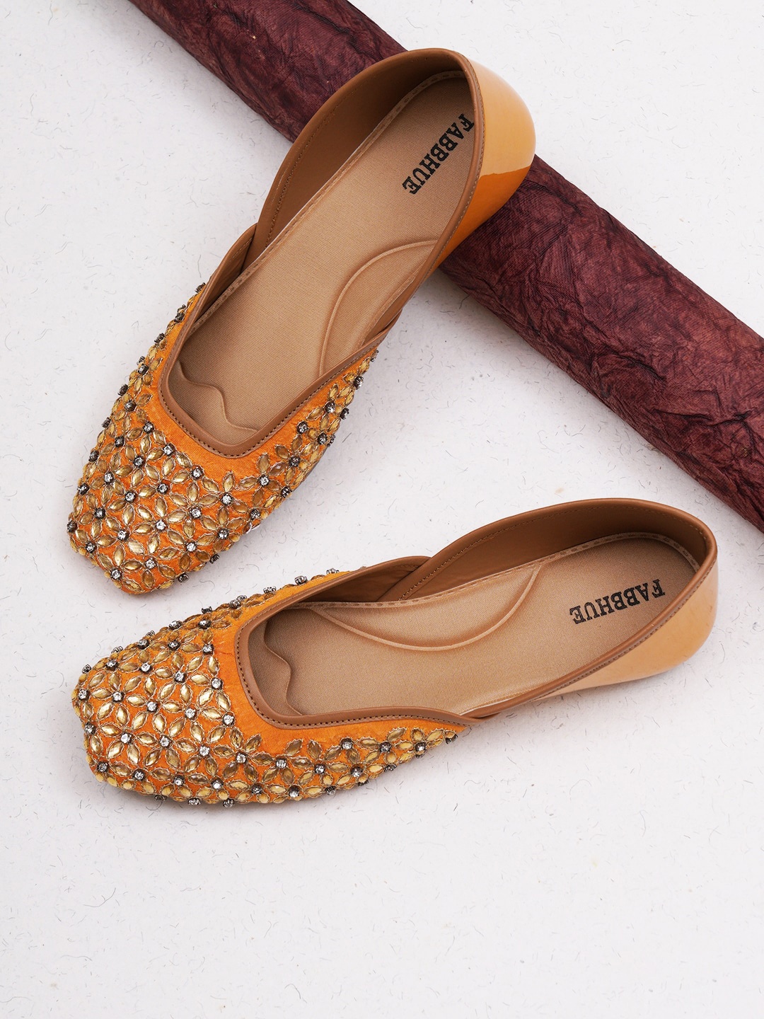 

FABBHUE Embellished Ethnic Mojaris, Mustard